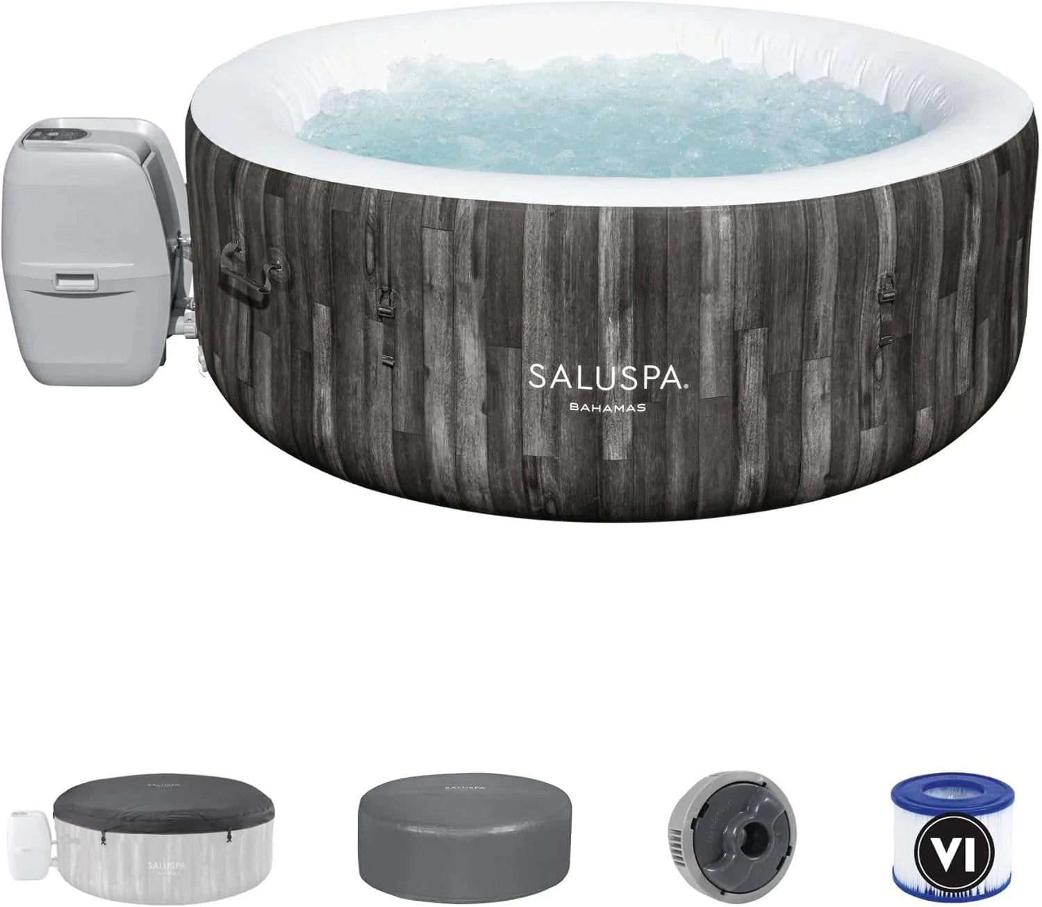 Bestway SaluSpa Fiji AirJet Large Round 2 to 4 Person Inflatable Hot Tub Portable Outdoor Spa with 120 AirJets and EnergySense Cover, Grey