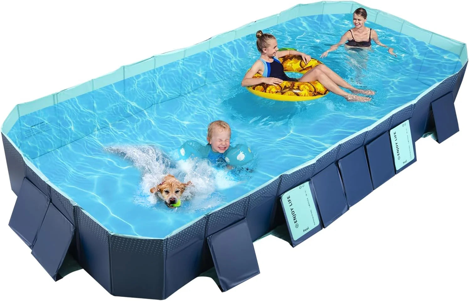 Foldable Non-Inflatable Kids' and Adults' Outdoor Swimming Pool - Hard Plastic Shell, Kid Pool for Backyard Dog Pools (158 x 76 x 20)