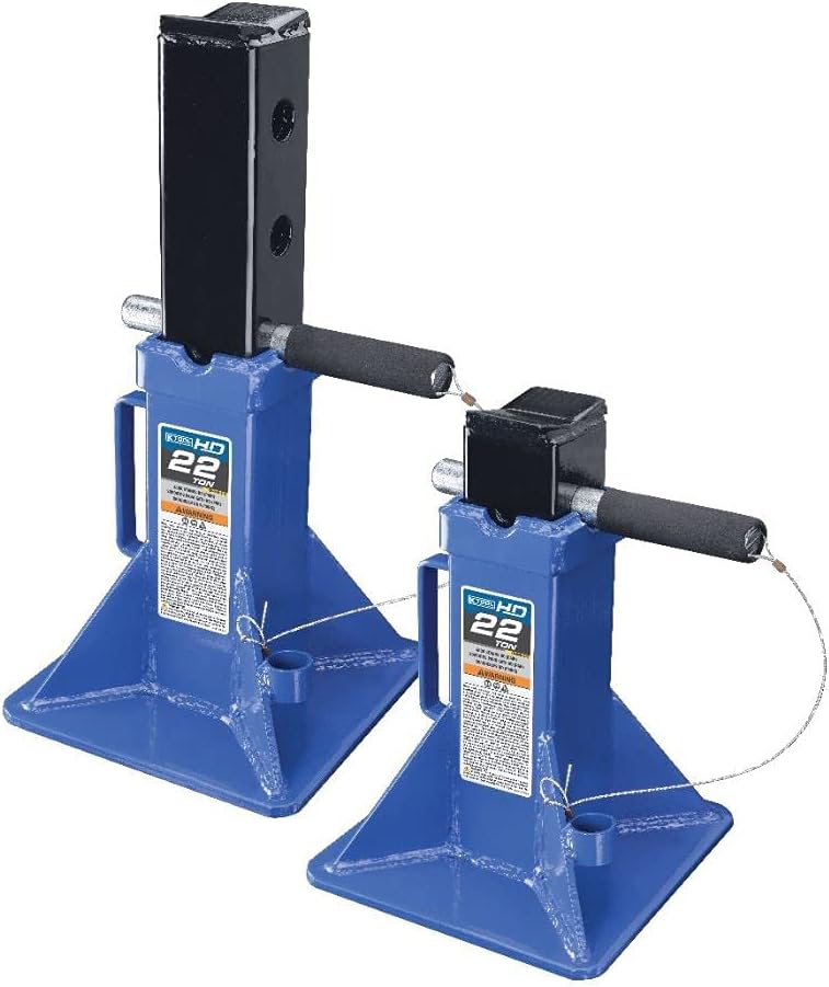 HD61222 22 Ton Automotive Jack Stands for Garages, Repair Shops, and DIY, Pin Style, V Shaped Saddle, Heavy Duty Steel Frame, Adjustable Height 11.825- 19.725, Black/Blue, Pair