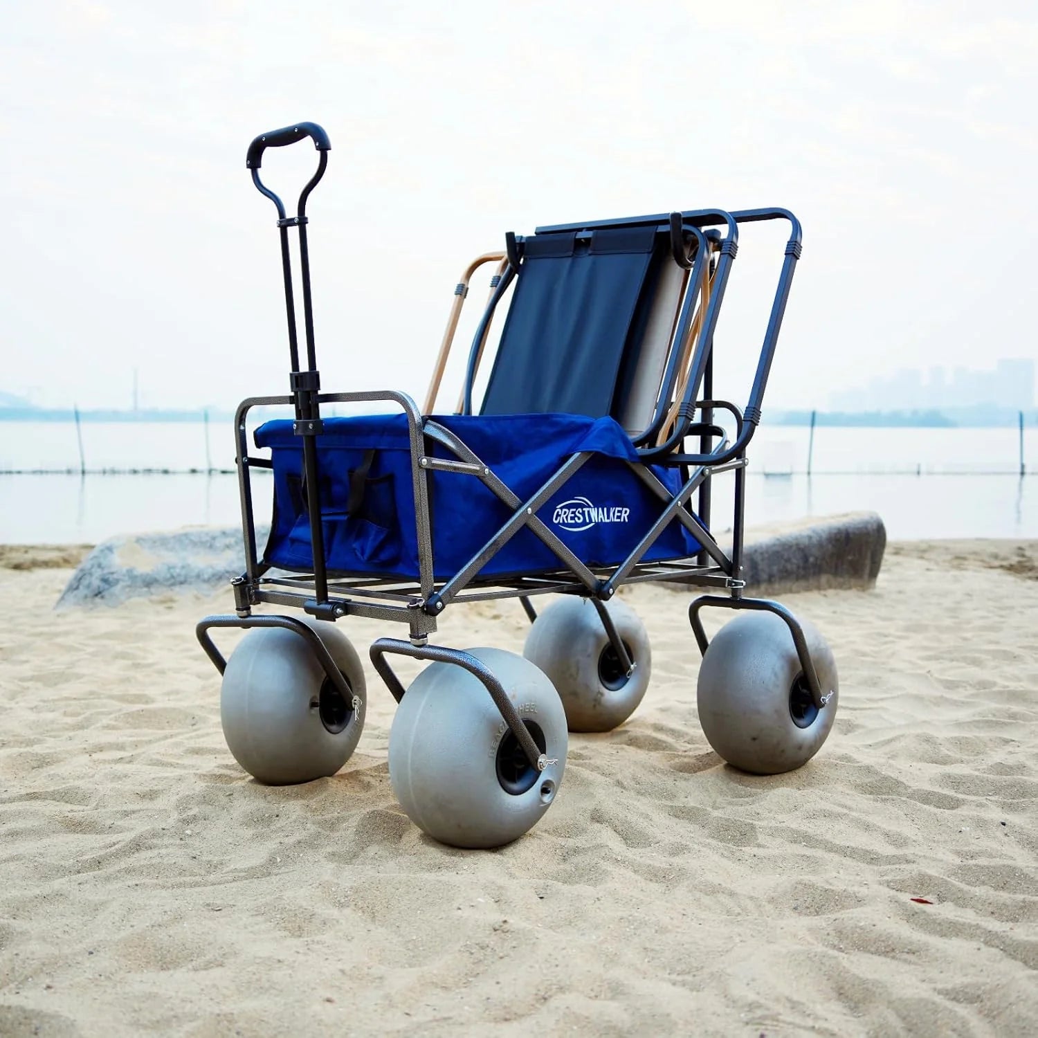 Beach Cart with 13 Balloon Wheels, Chair Racks & Pump Included