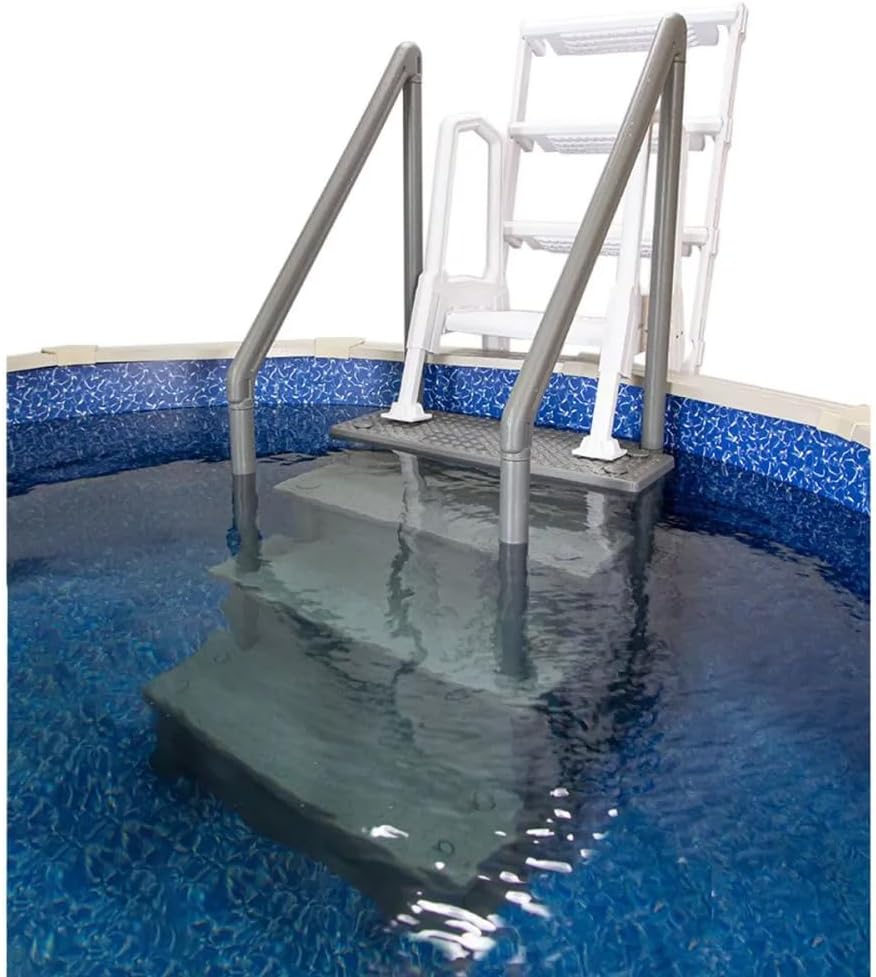 Select Anti-Slip in-Pool Steps | Gray | for Above Ground Swimming Pools | Can Mount to Decks 48 to 54 H | Safety Stairs Capacity Up to 300 lbs