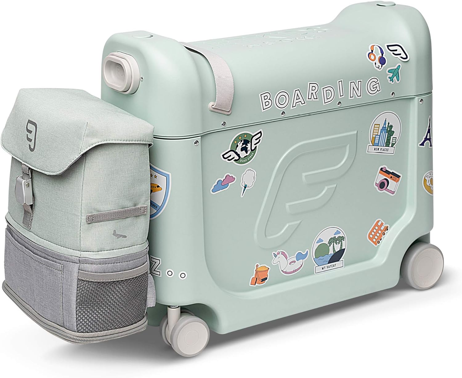 JetKids by Stokke Travel Bundle - Includes Kid's Ride-On Suitcase & In-Flight Bed + Crew BackPack - Best for Ages 3-7
