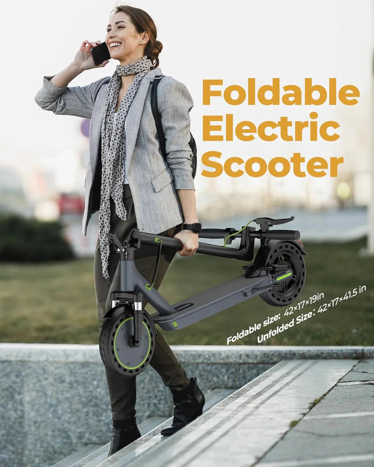 Electric Scooter - 8.5 Solid Tires, 350W Motor, Up to 19 MPH and 21-23 Miles Long-Range Portable Foldable Commuting Scooter for Adults with Double Braking System and App