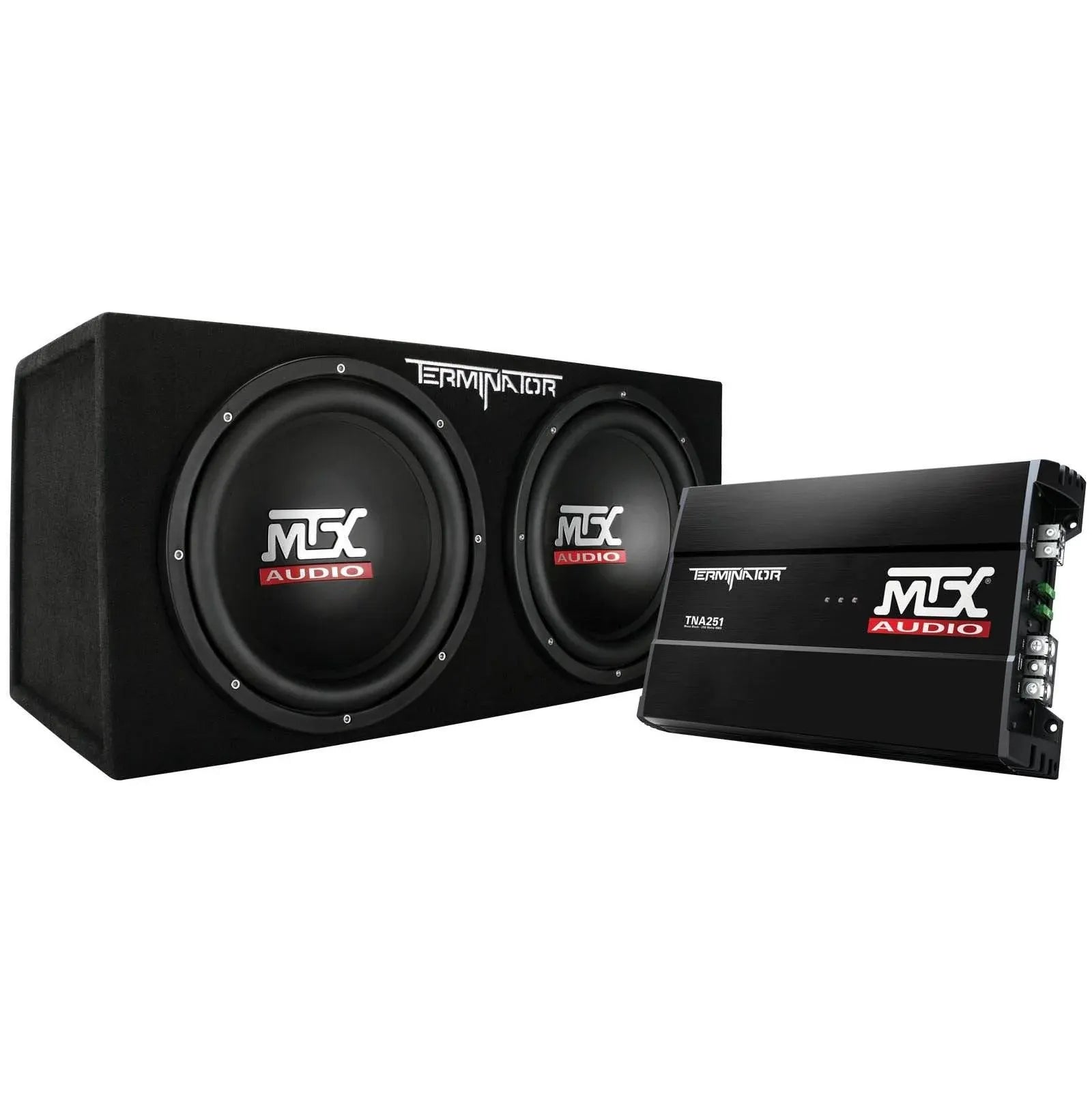 MTX 12 Dual Loaded Car Subwoofer w/Sub Box, Amplifier, & QPower Wiring Kit