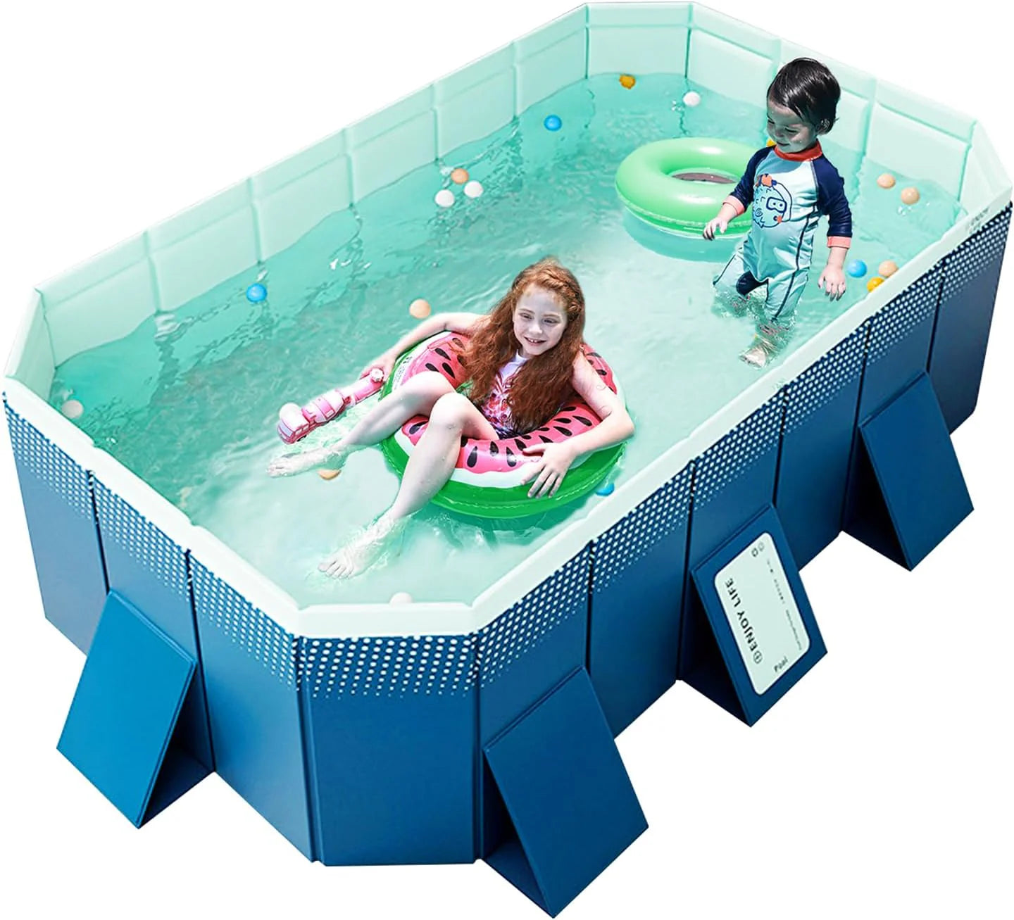 Foldable Non-Inflatable Kids' and Adults' Outdoor Swimming Pool - Hard Plastic Shell, Kid Pool for Backyard Dog Pools (158 x 76 x 20)