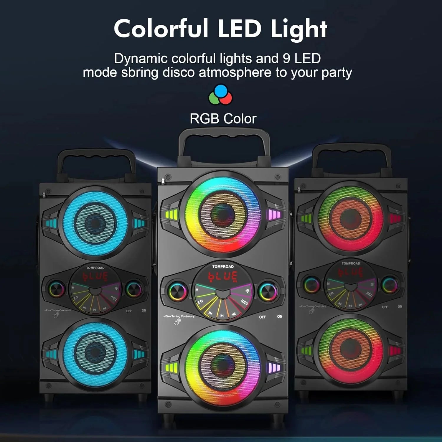 Speakers, 60W Portable Wireless Loud Outdoor Home Party Bluetooth Speaker with Subwoofer, FM Radio, LED Colorful Lights, Microphone, Remote and Big Powerful Stereo Deep Bass Sound Boombox