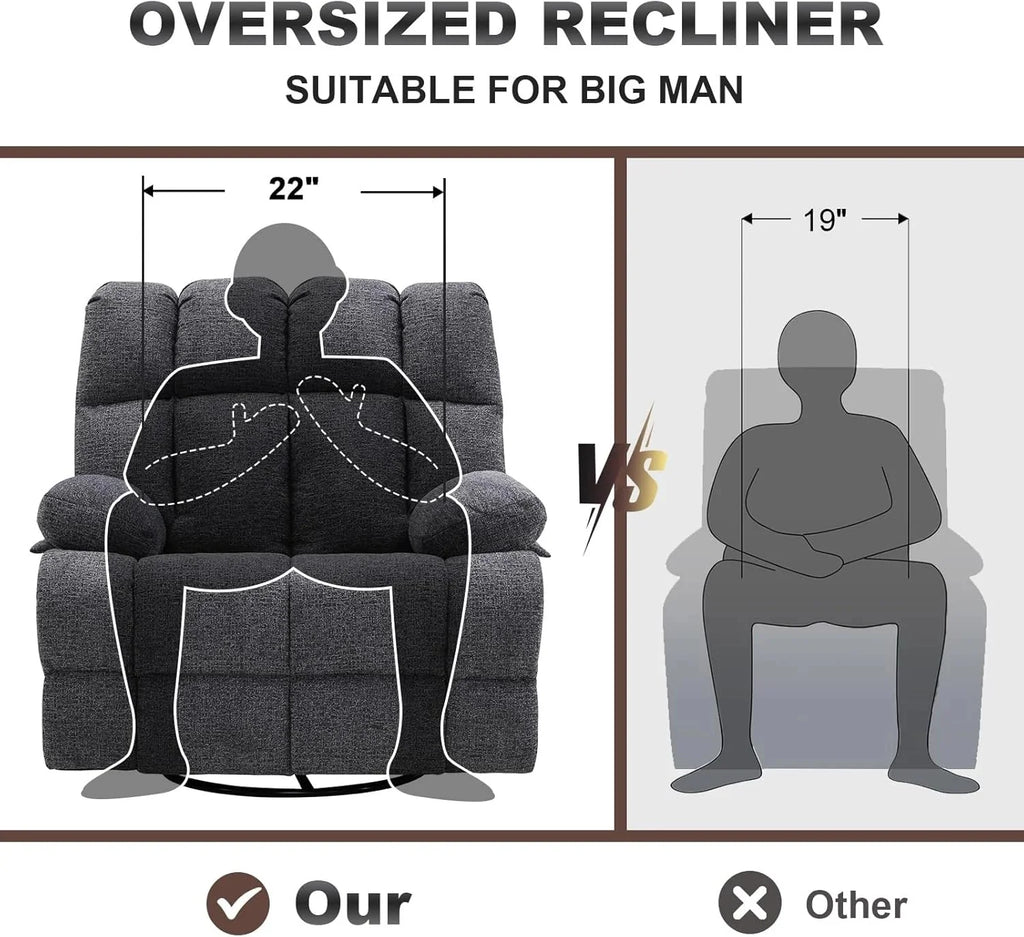 Oversized Swivel Recliner Chair for Big Man Grey