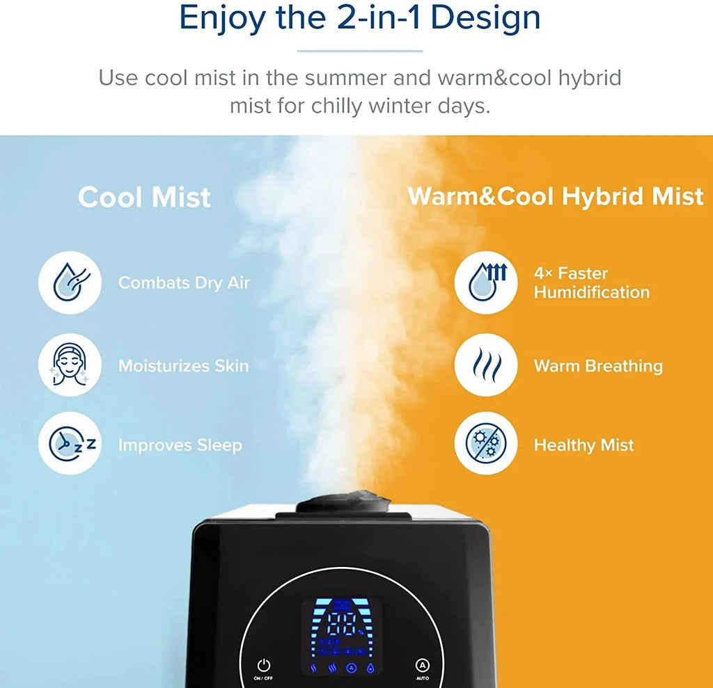 Humidifiers for Bedroom Large Room 6L Warm and Cool Mist for Families Plants with Built-in Humidity Sensor