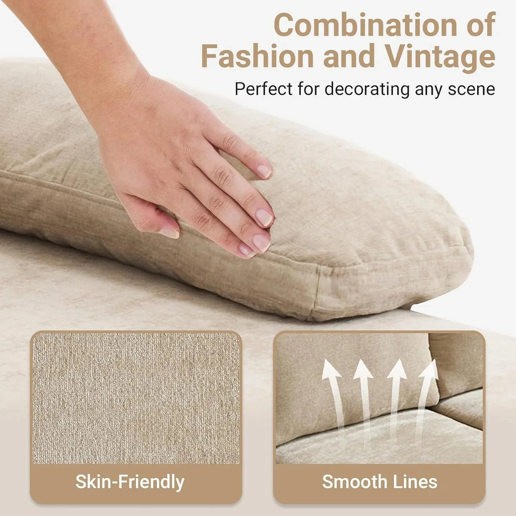 VINGLI 110 Sectional Couches for Living Room,U Shaped Couch with Double Chaise, 4-Seat Sofa Set with Chenille Fabric for Home Furniture,Beige