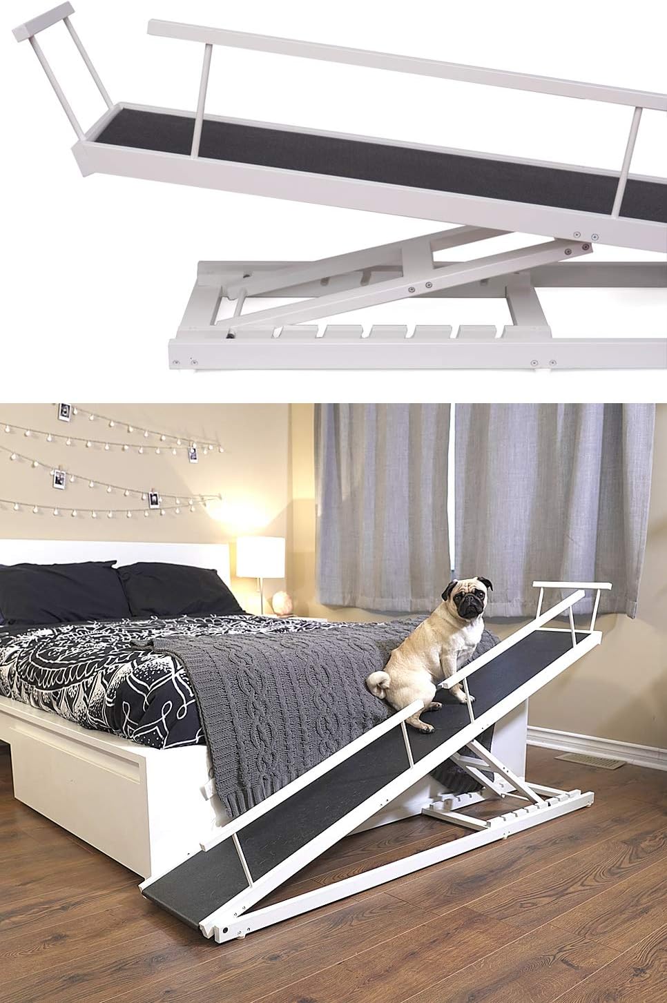 Dog Ramp for Beds - Adjustable up to 37 High Beds with Low Incline, Safety Rails & Anti-Slip Grip, for Small Dogs up to 50lbs - Solid Hardwood, Made in North America