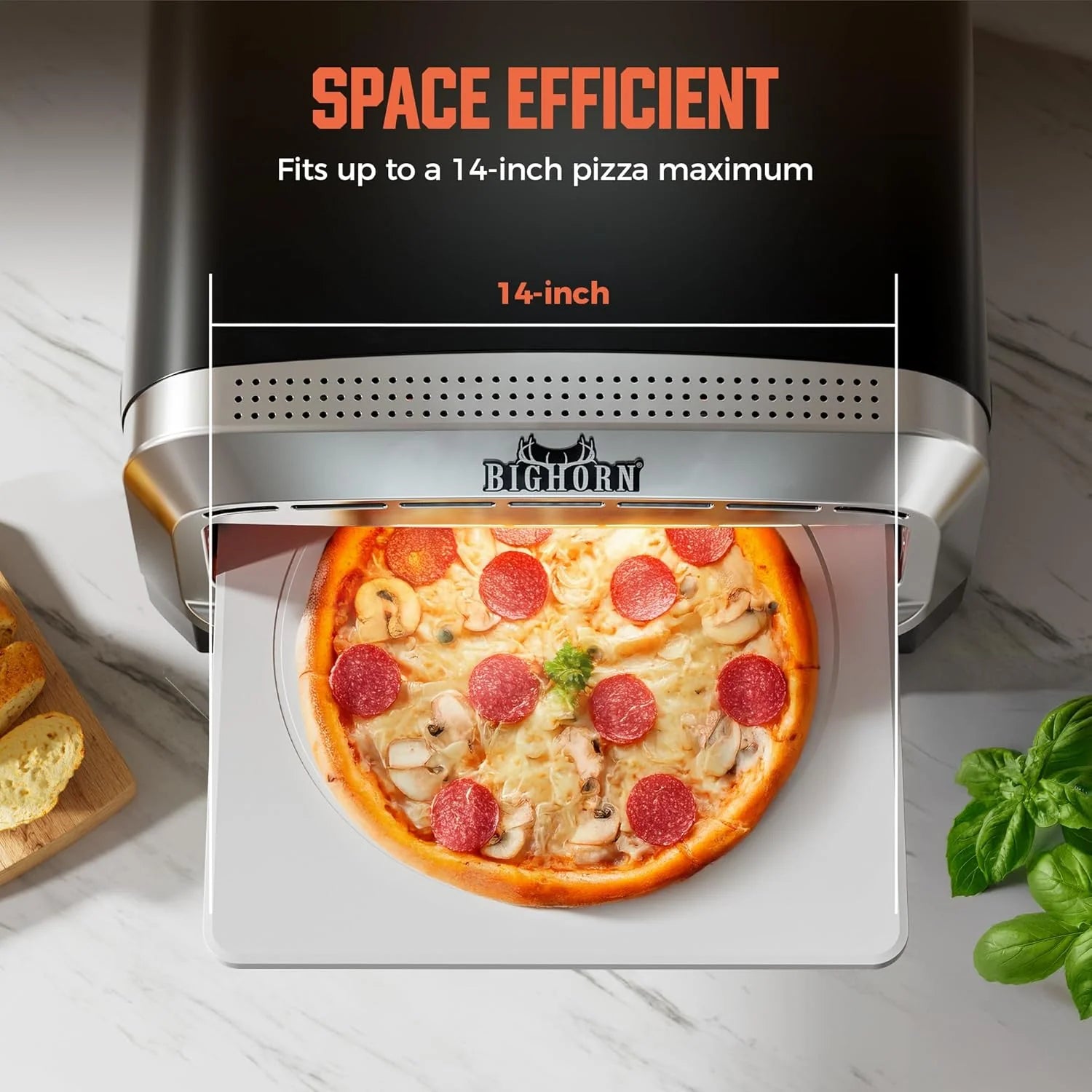 BIG HORN 14 Electric Pizza Oven, Countertop, Stainless Steel