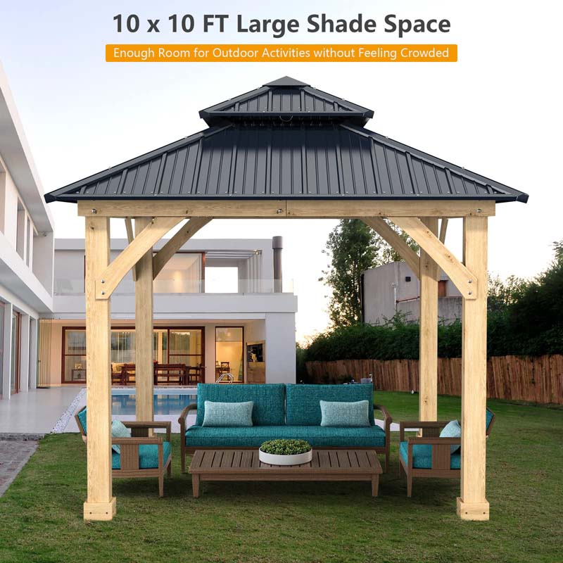 10 X 10 Ft Outdoor Patio Hardtop Gazebo With Wood Frame Amp 2 Tier Metal Roof All Weather Gazebo Pergolas Shelter