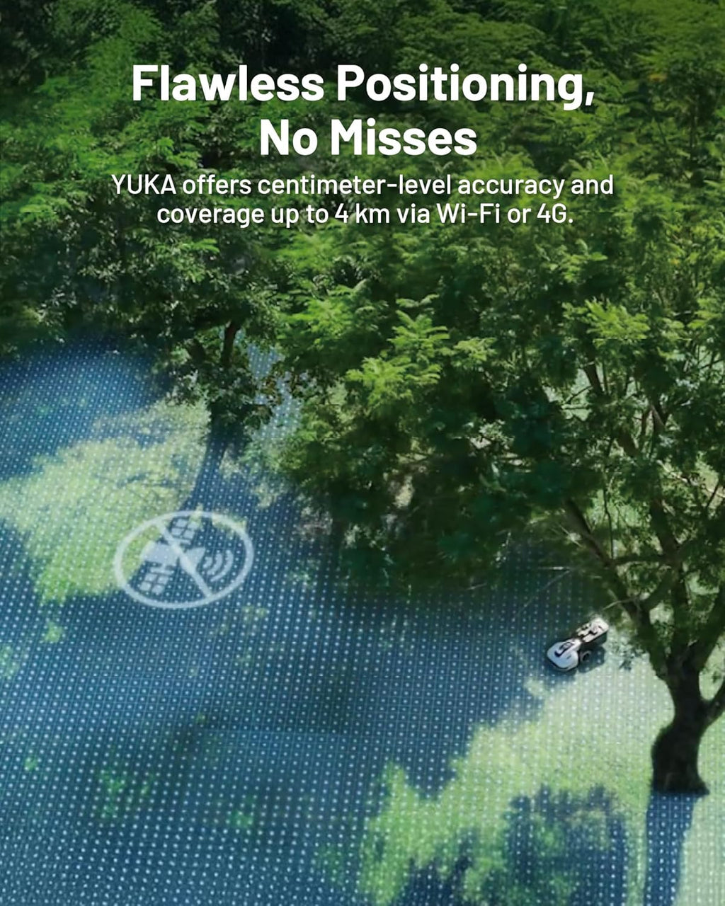 YUKA Mini 500H Robot Lawn Mower Reception 0.12 Acre, Max. 0.17 Acre, Ultrasense AI Vision+ RTK Positioning, Auto Mapping, App Control,45% Slope, Cutting Height 2''~3.5'', 3 Mowing Zones