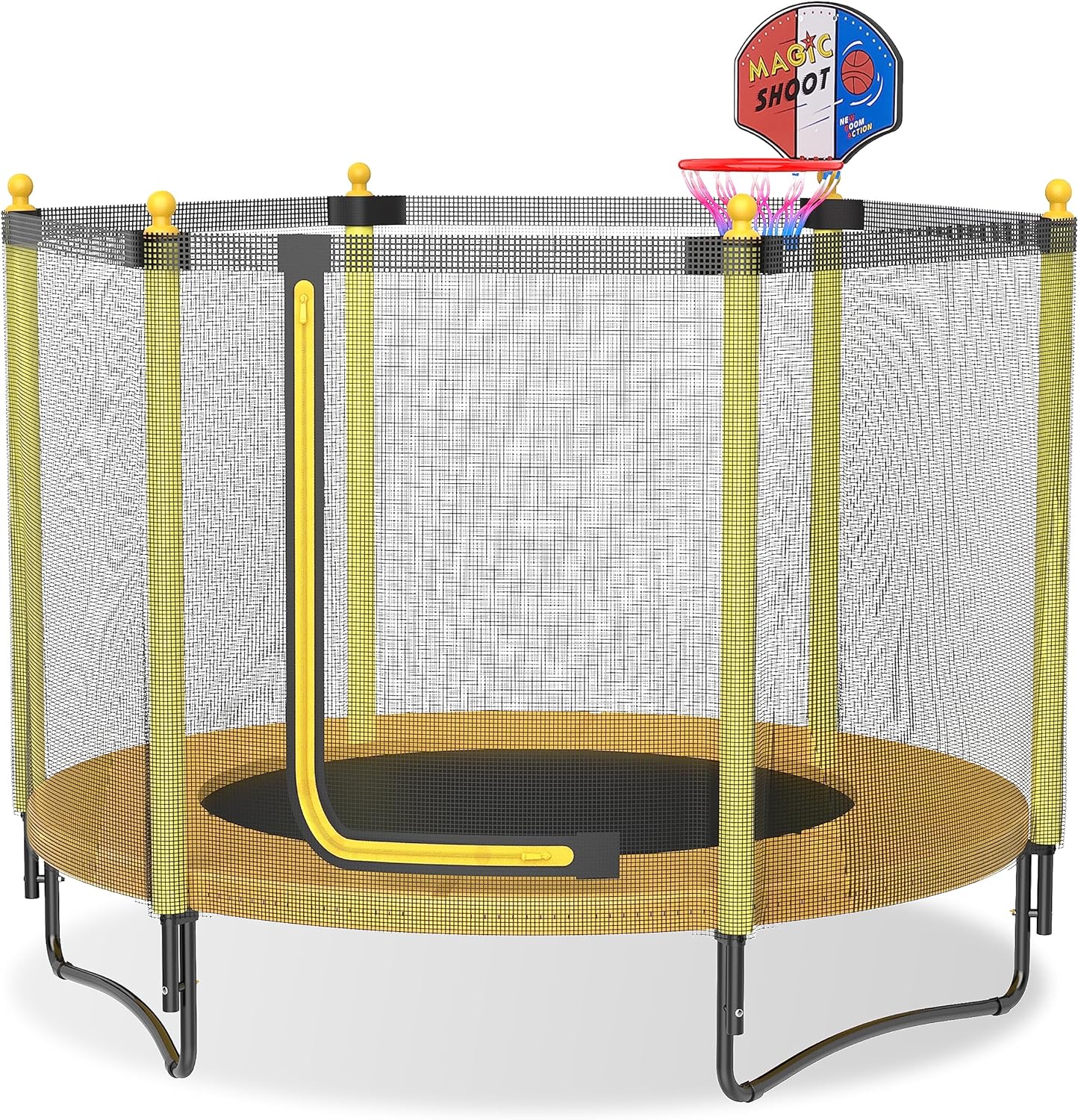 60 Kids Trampoline with Safety Enclosure Net, 5FT Toddler Indoor & Outdoor Trampoline/w Basketball Hoop - Parent-Child Interactive Game Fitness Trampoline Toy Gift for Boys and Girls Age 1-8