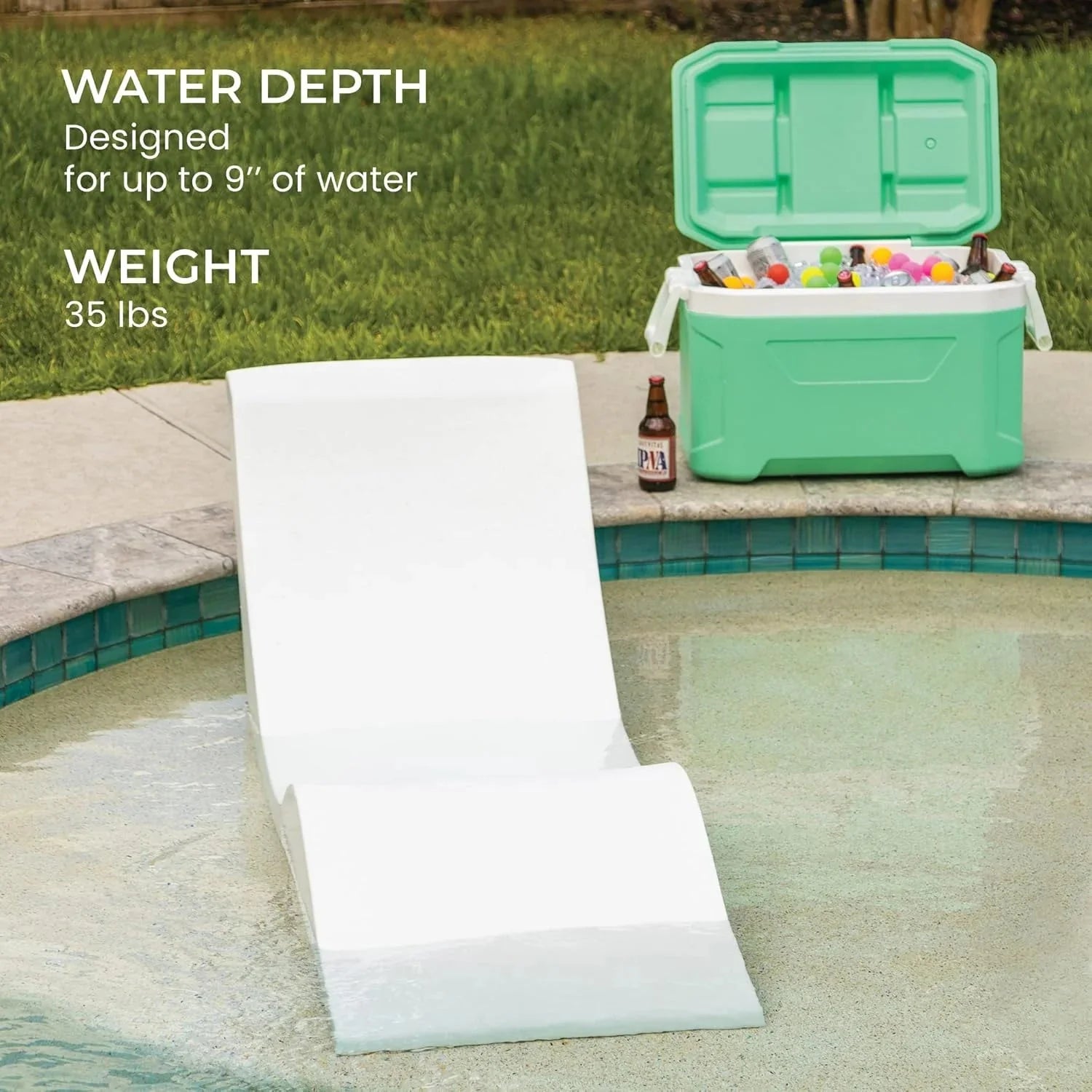 Classic White - in-Pool Chaise Lounger – Designed for Water Depths Up to 9” – Aqua Outdoors – Set of 2 – Compatible with All Pool Types - Poolside & Sun Deck Tanning
