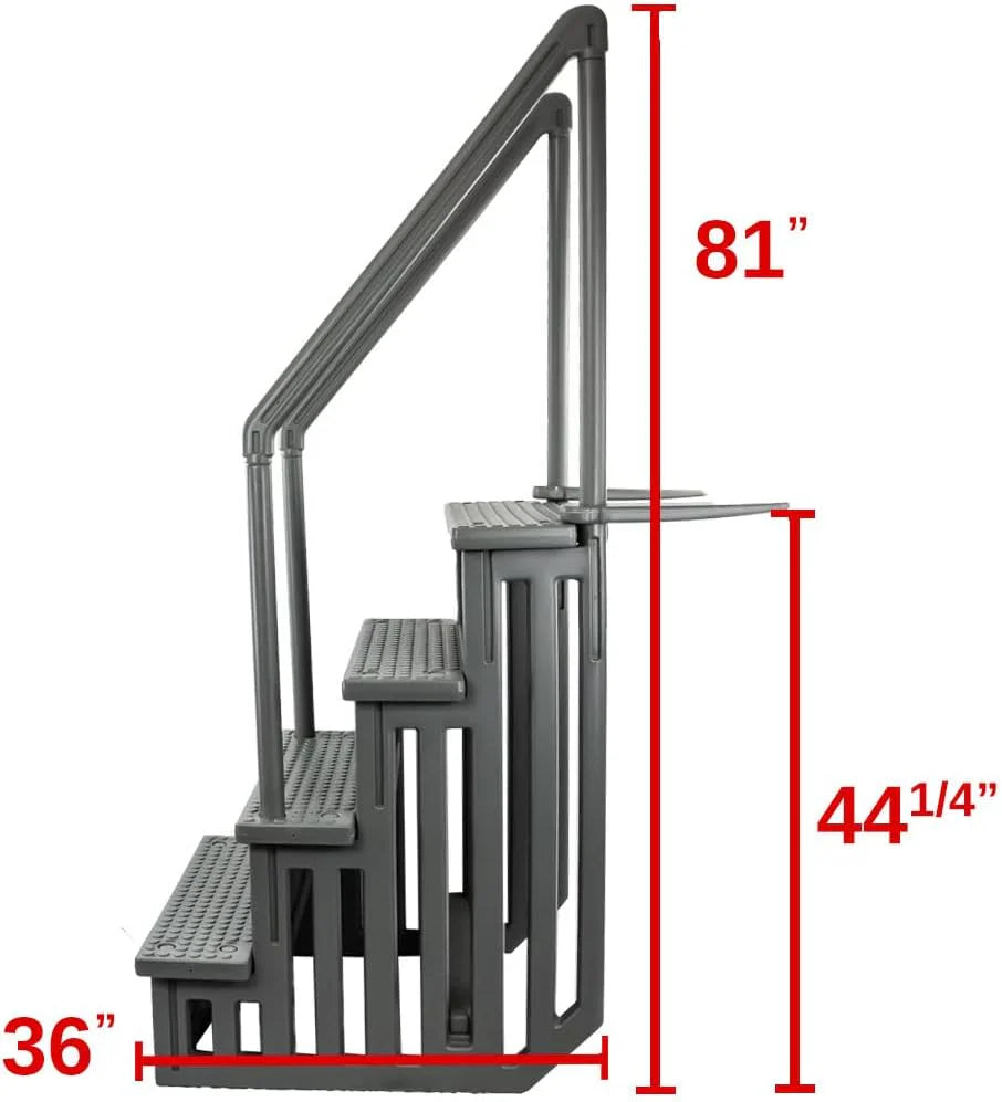 Select Anti-Slip in-Pool Steps | Gray | for Above Ground Swimming Pools | Can Mount to Decks 48 to 54 H | Safety Stairs Capacity Up to 300 lbs