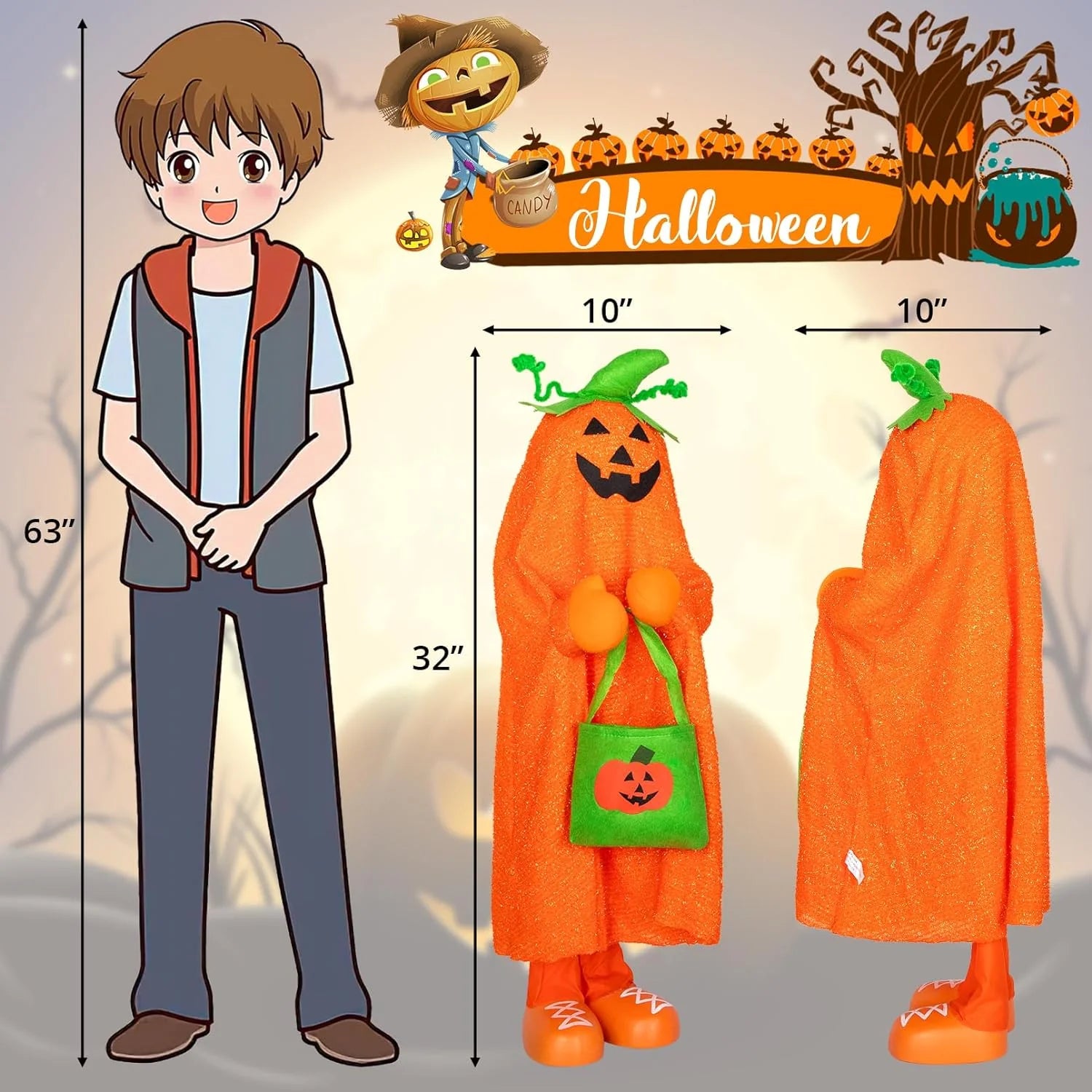 Halloween Decorative Porch 4-Pack Trick-or-Treat Jack-O-Lanterns
