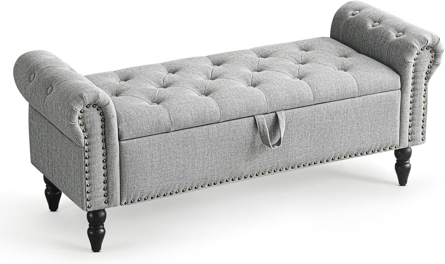 Furniliving Modern Storage Ottoman Bench, Sherpa Ottoman End of Bed Bench with Solid Wood Legs Upholstered Ottoman Benches with Storage Indoor Bench for Living Room with Rolled Arm, Entryway, White