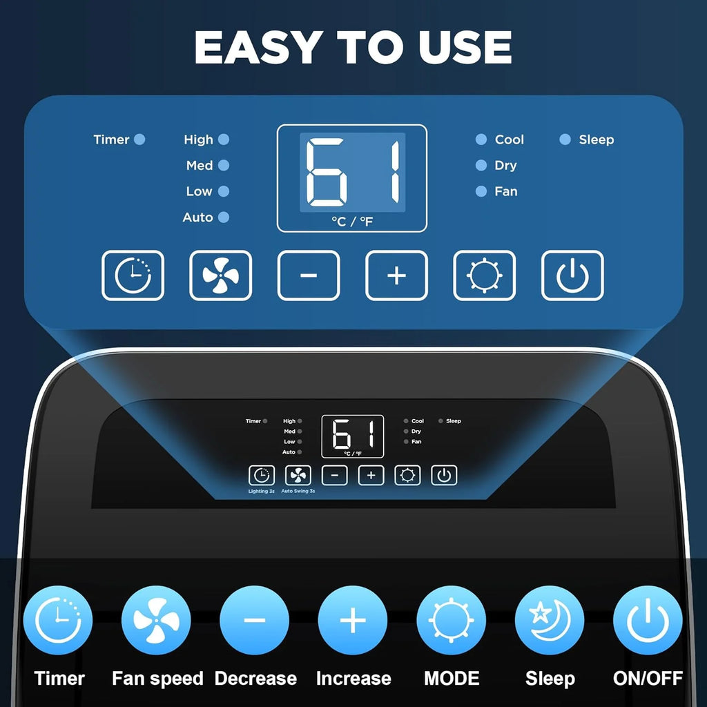 Portable Air Conditioners with Remote Control, 3-in-1 Free Standing Cooling AC Unit with Fan & Dehumidifier, Cools Room up to 700 sq.ft, Smart/Sleep Mode,3 Speed,Auto Swing,24H Timer