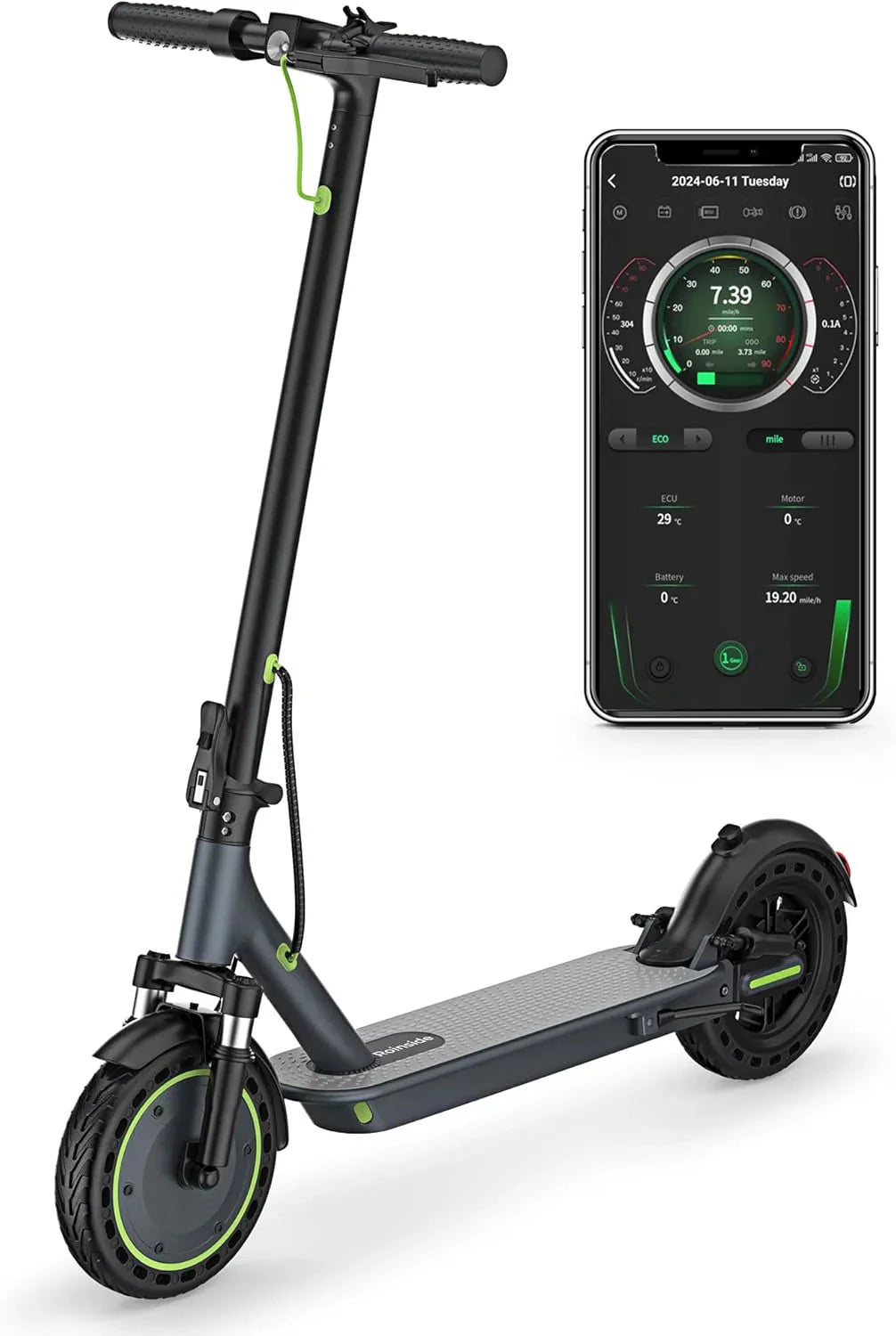 Electric Scooter - 8.5 Solid Tires, 350W Motor, Up to 19 MPH and 21-23 Miles Long-Range Portable Foldable Commuting Scooter for Adults with Double Braking System and App