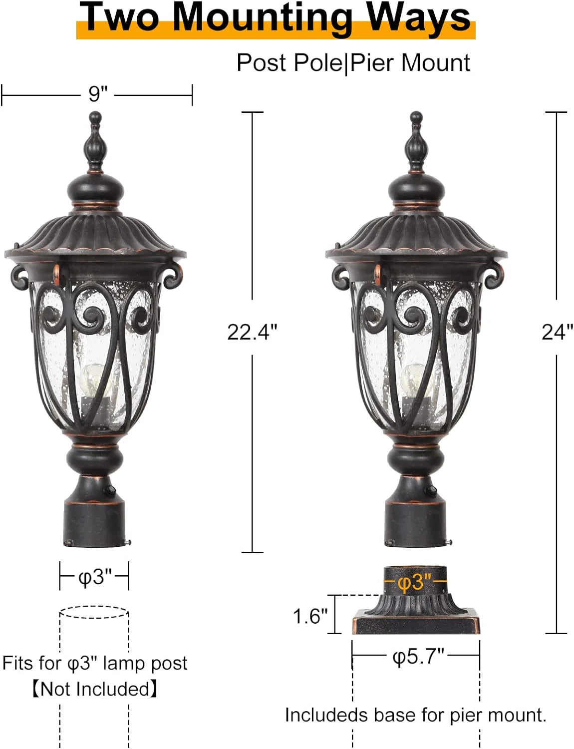 23 Large Outdoor Wall Light for Porch, 2 Pack Aluminium Exterior Wall Mount Lantern for House, Vintage Bronze Outside Wall Sconce with Clear Seeded Glass Shade for Garage