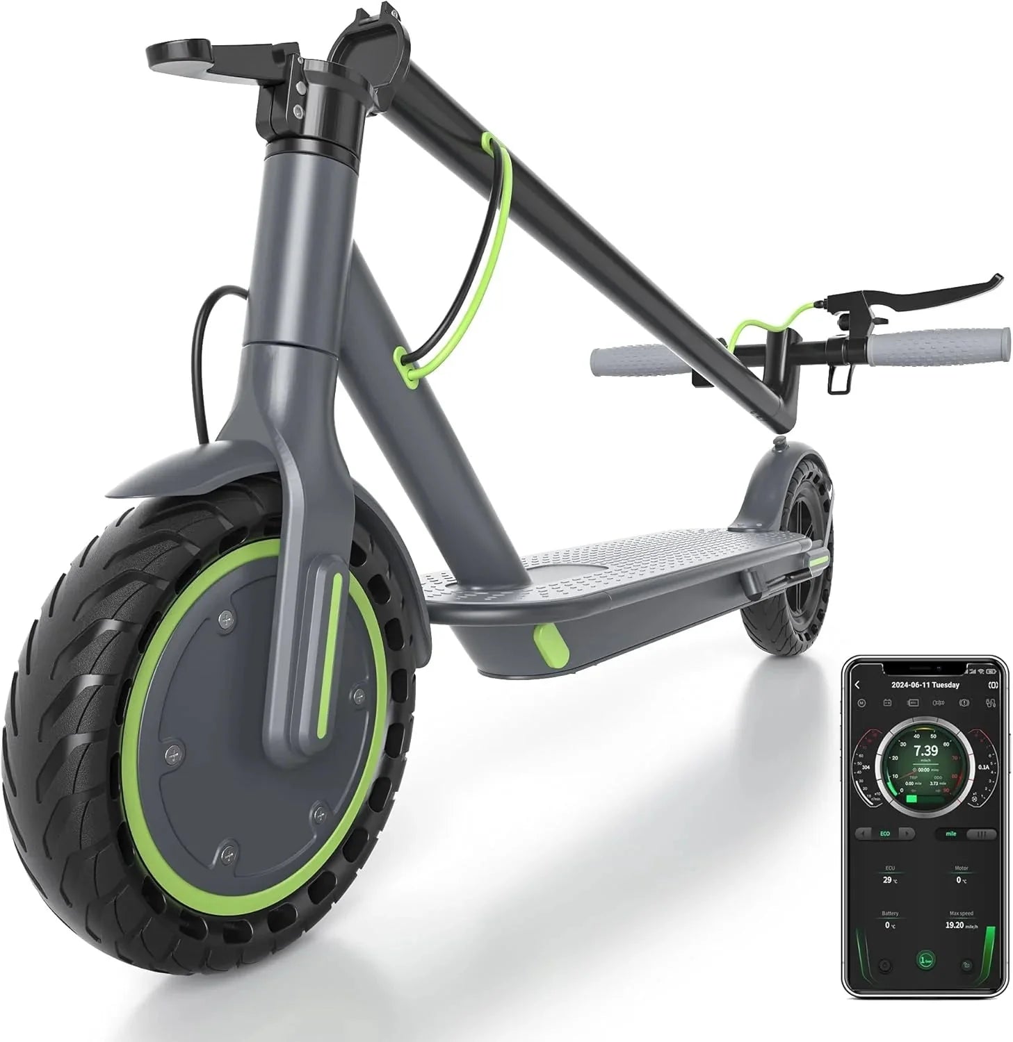 Electric Scooter - 8.5 Solid Tires, 350W Motor, Up to 19 MPH and 21-23 Miles Long-Range Portable Foldable Commuting Scooter for Adults with Double Braking System and App