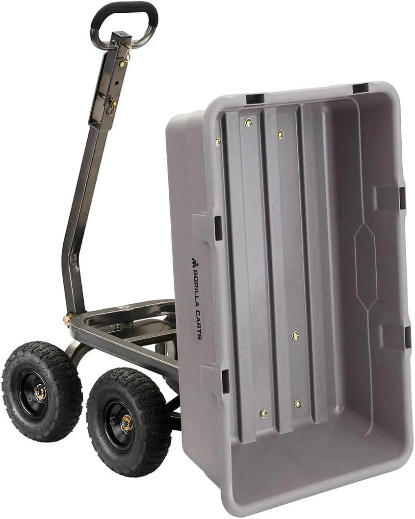 Heavy Duty Poly Utility Dump Wagon Garden Cart w/Pneumatic Tires, 6 Cu Ft - 1200 lb Capacity Outdoor Wheelbarrow for Yard, Landscaping & Gardening, Lawn Tractor or ATV Towable-Gorilla Carts
