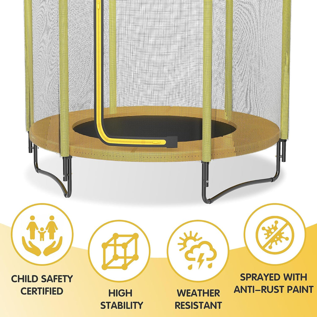 60 Kids Trampoline with Safety Enclosure Net, 5FT Toddler Indoor & Outdoor Trampoline/w Basketball Hoop - Parent-Child Interactive Game Fitness Trampoline Toy Gift for Boys and Girls Age 1-8