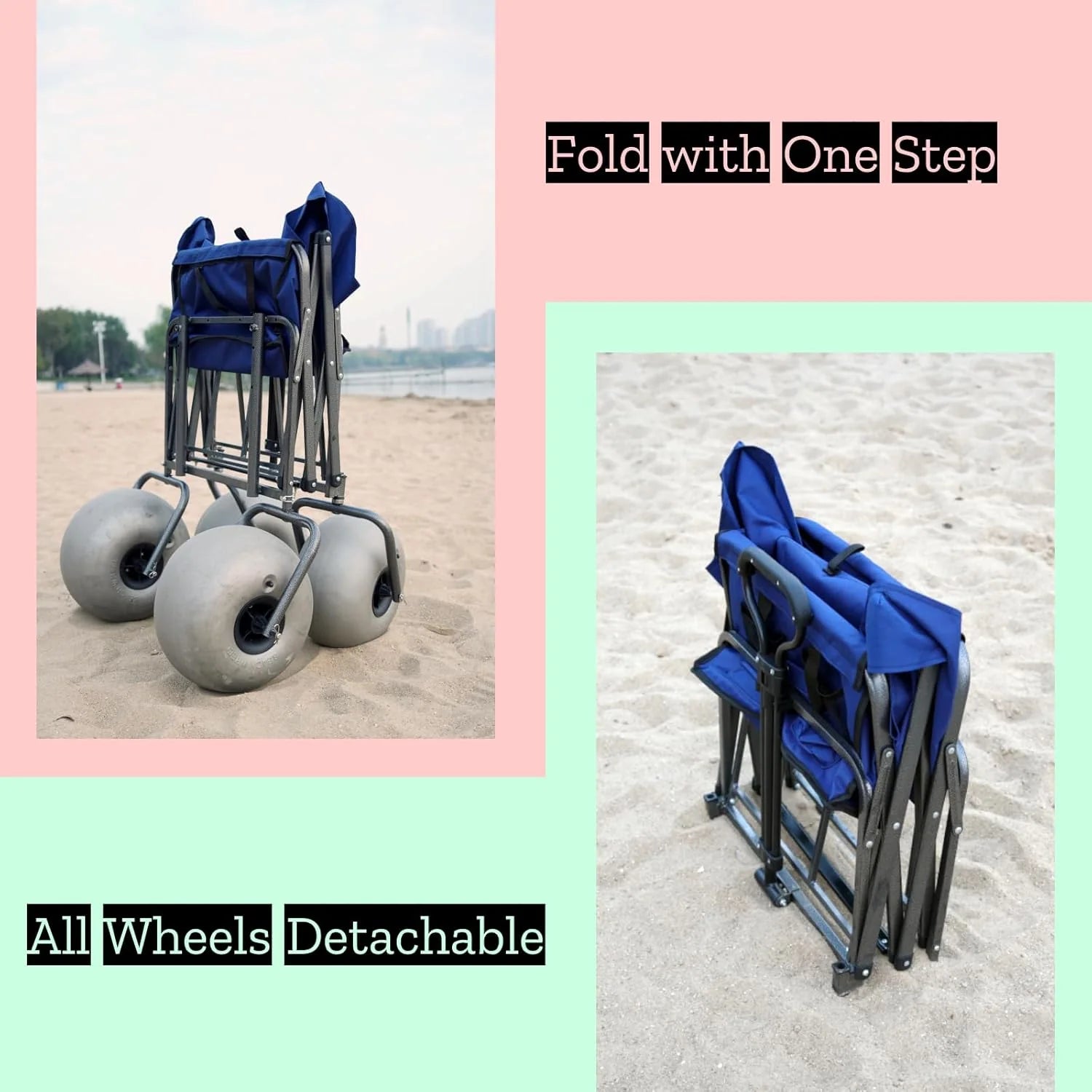 Beach Cart with 13 Balloon Wheels, Chair Racks & Pump Included