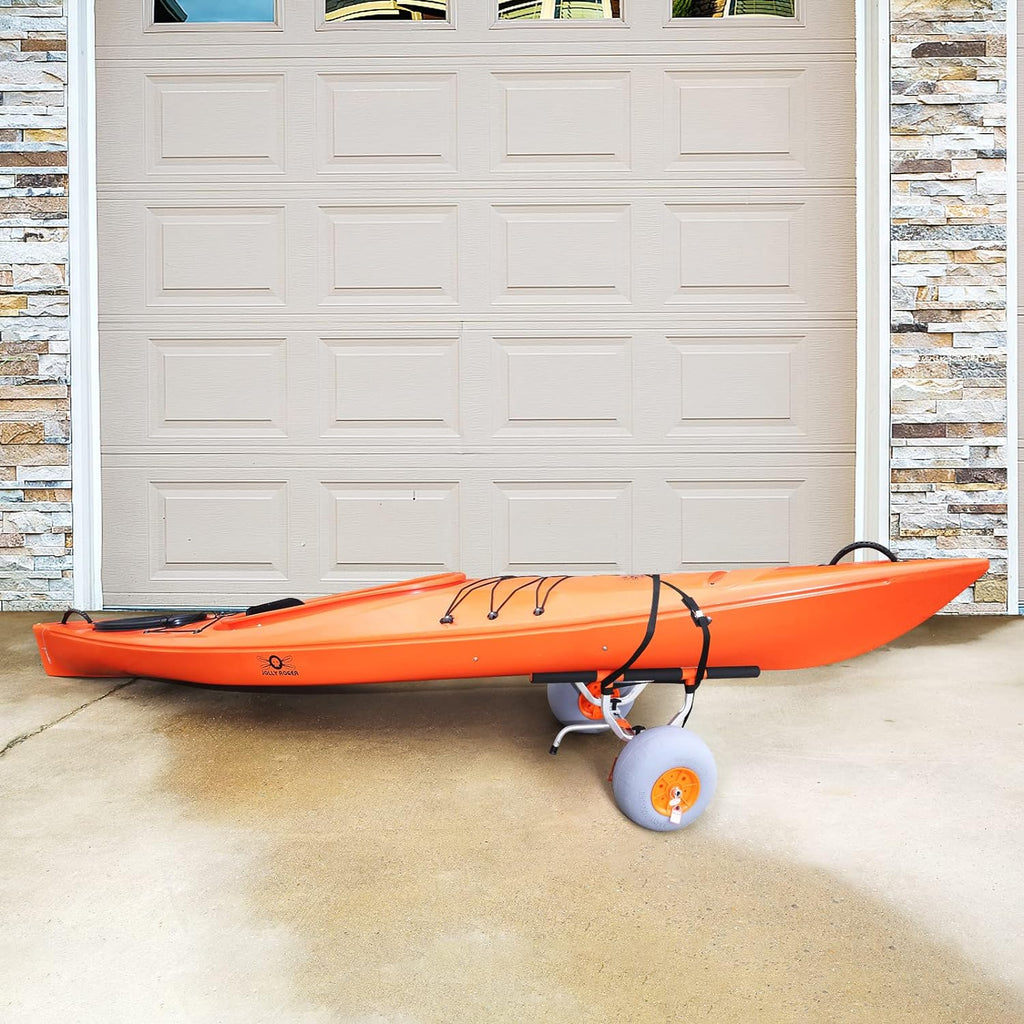 Heavy Duty Kayak Cart, 350lbs Load Capacity, Foldable Canoe Trolley with 13'' Beach Wheels, Adjustable Carrier Width & Nonslip Support Foot, for Kayaks Canoes Paddleboards Float Mats Jon Boats
