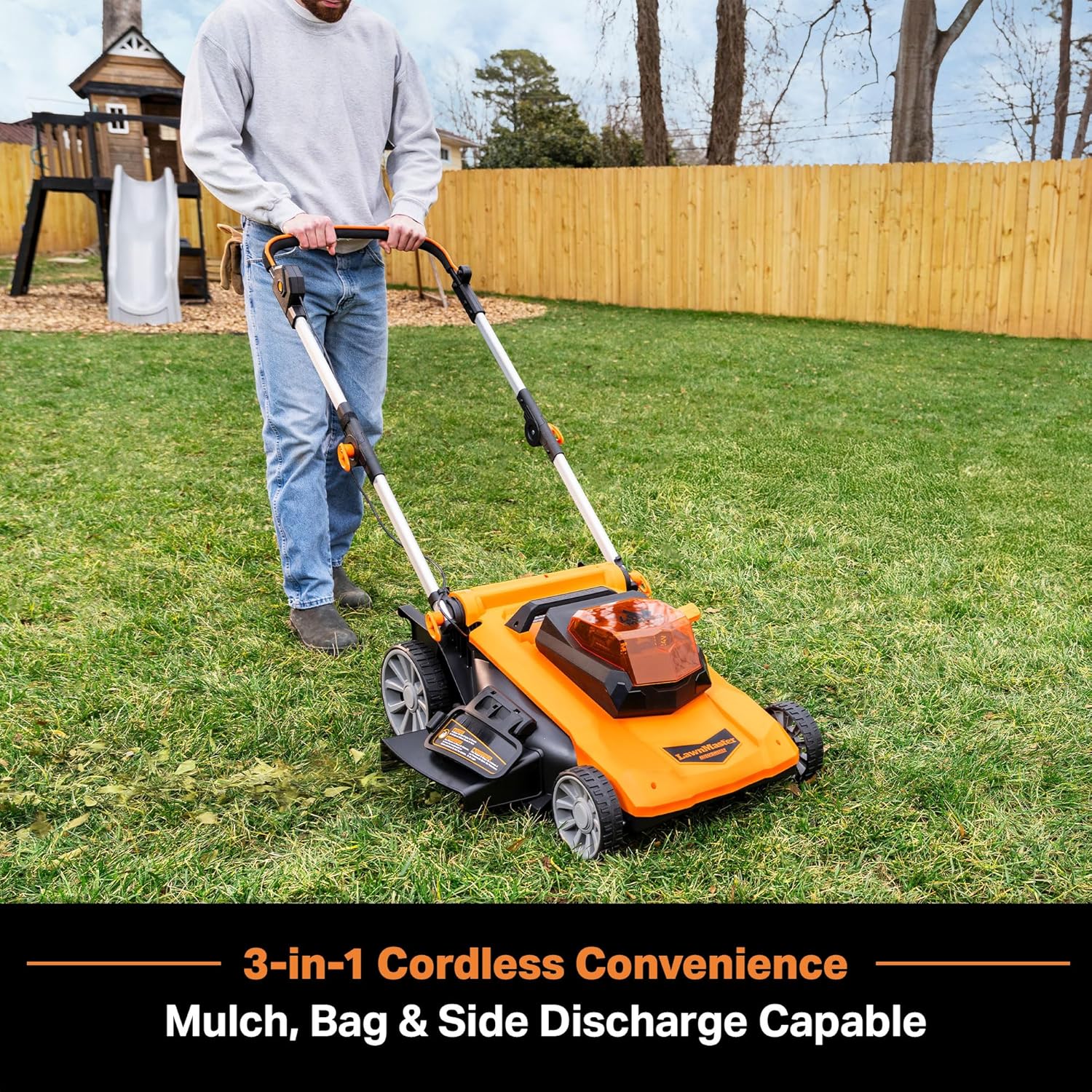 LawnMaster Cordless 13-Inch Lawn Mower 24V Max with 2X4.0Ah Battery and a Charger