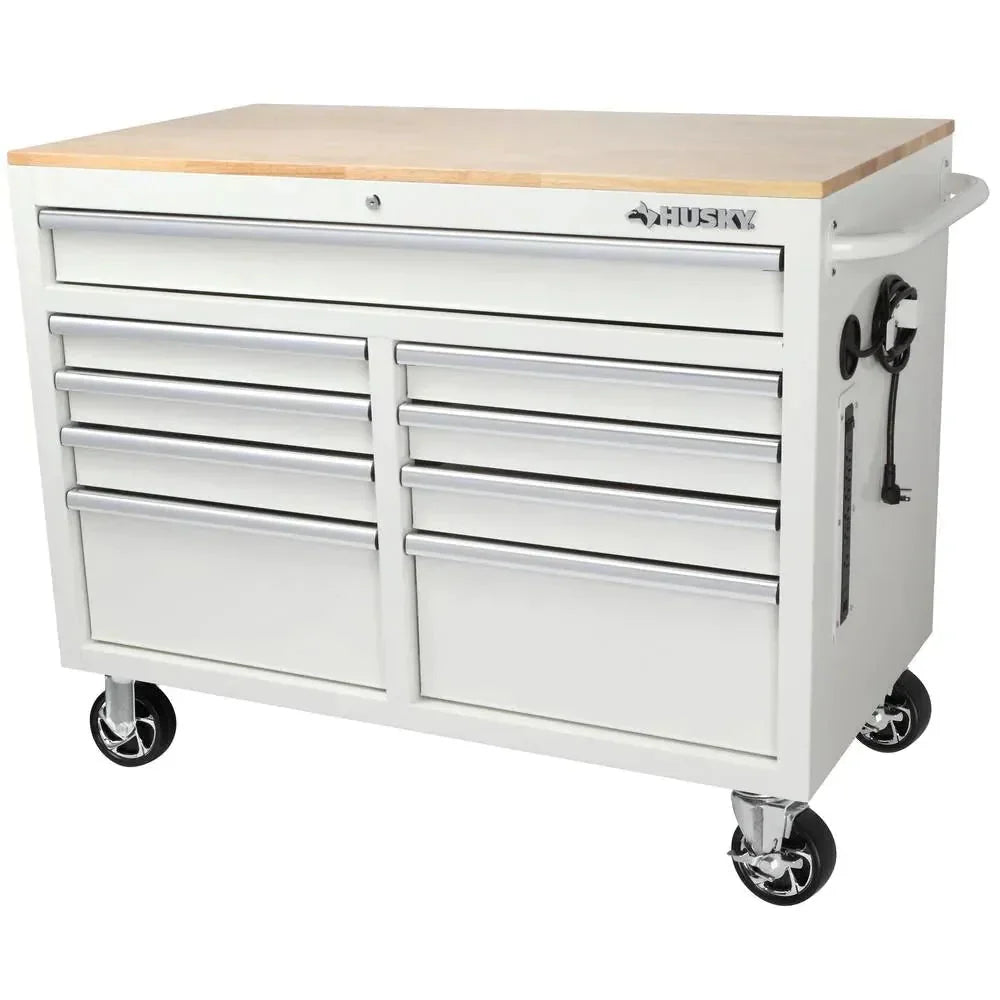 46-in W x 24.5-in D 9-Drawer Mobile Workbench with Hardwood Top and Power Station ?? Gloss Black