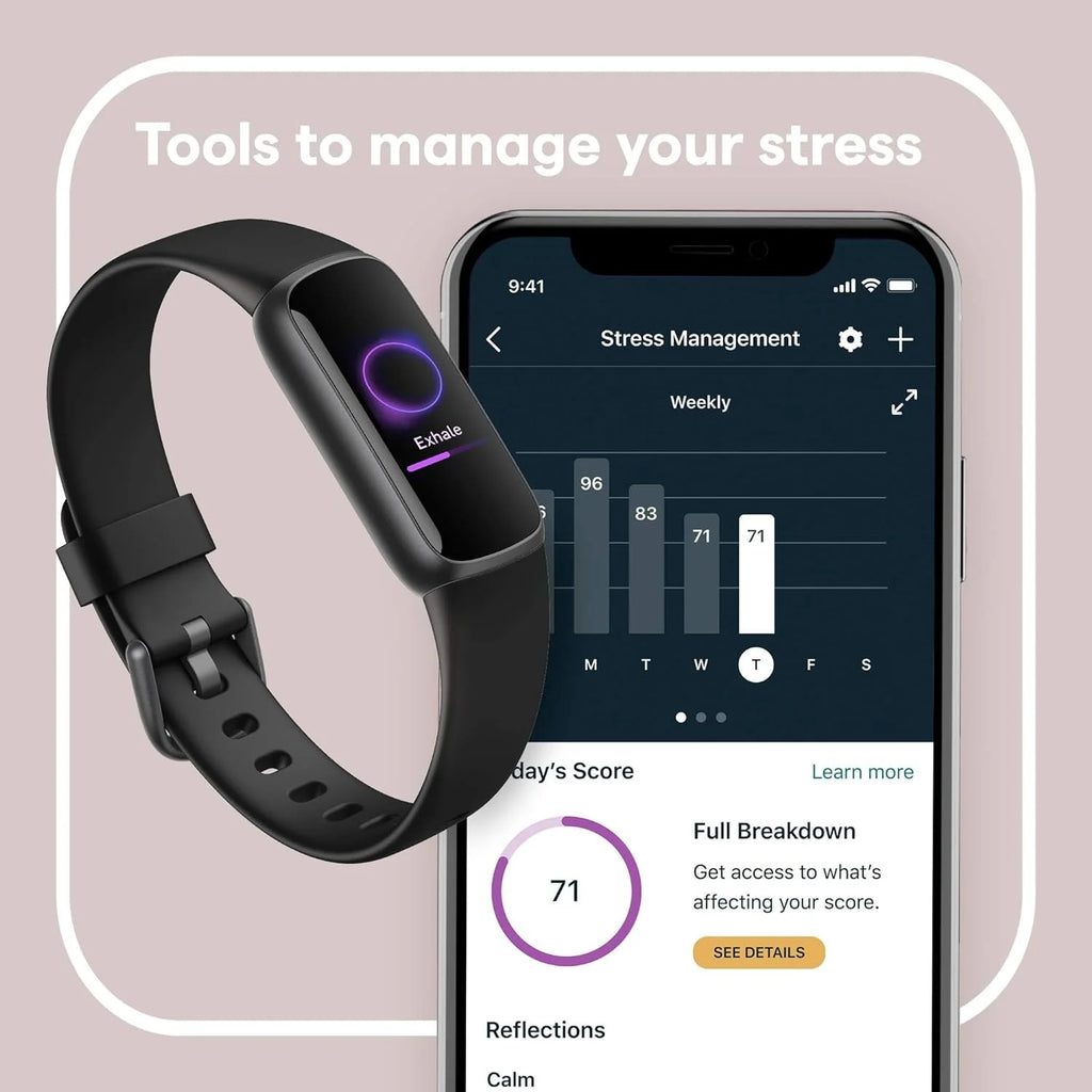 Fitness and Wellness-Tracker with Stress Management, Sleep-Tracking and 24/7 Heart Rate, One Size S L Bands Included, Lunar White/Soft Gold Stainless Steel, 1 Count