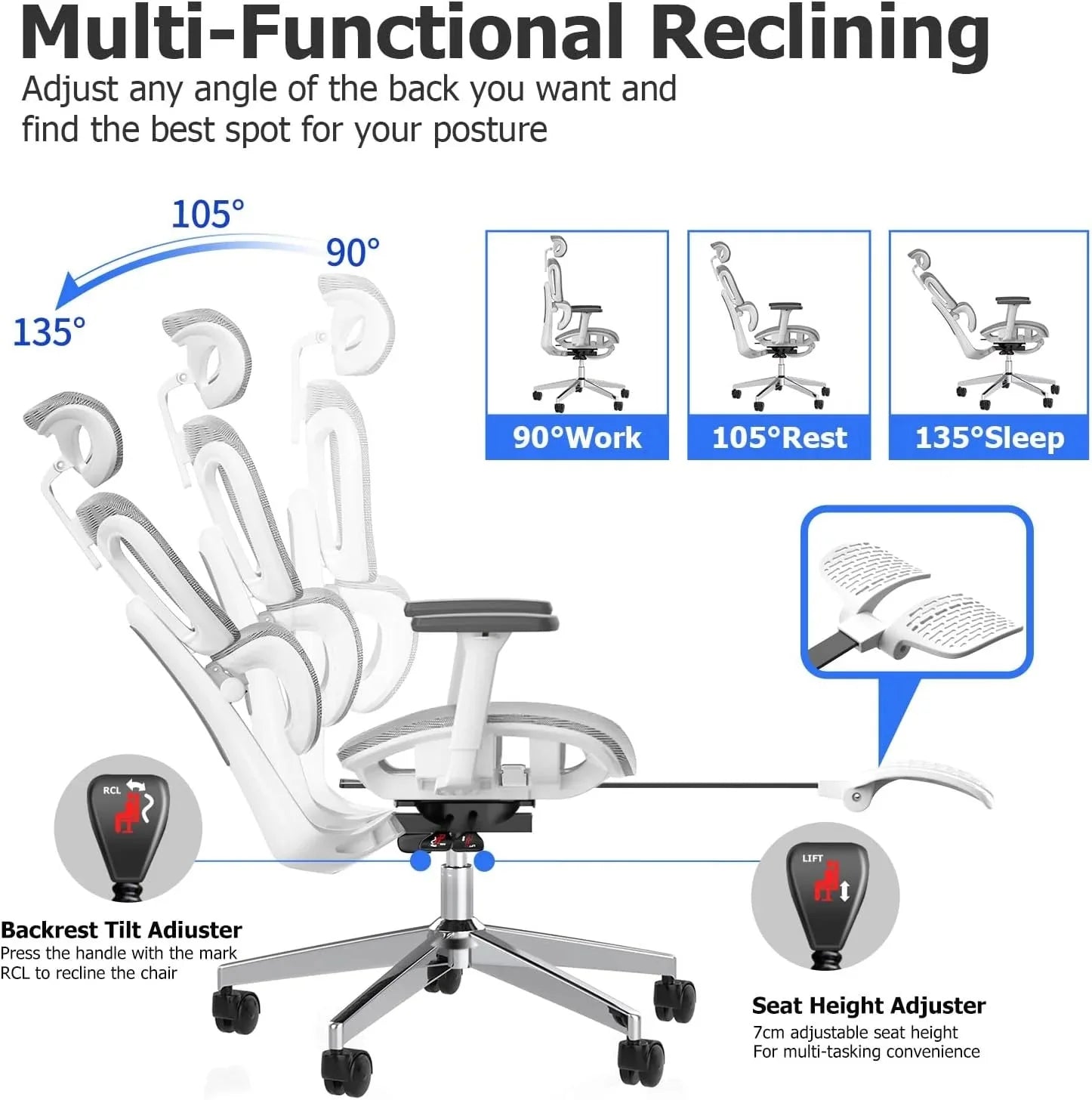Ergo3D Ergonomic Office Chair High Back Mesh Desk Chair with 3D Adjustable Armrests, Wheels, for Home and Office (Black)