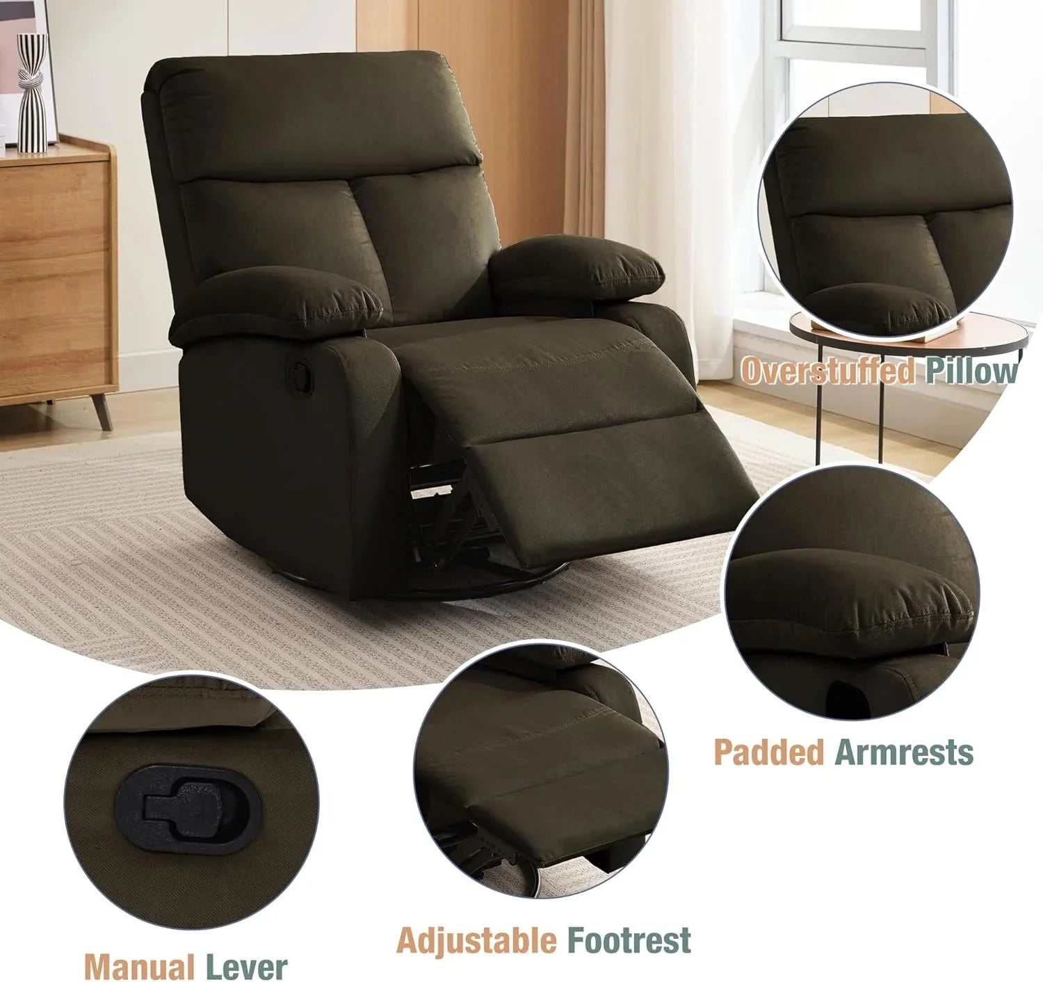 Small Swivel Rocker Recliner Chair for Compact Spaces