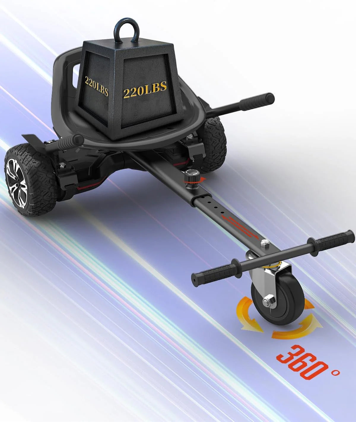 Hoverboard Go Kart with Rear Shock Absorption, Hoverboard Seat Attachment Accessory for 6 to 10 Hoverboard, Adjustable Frame Length & Off-Road Rubber Wheel (Not Including Hoverboard
