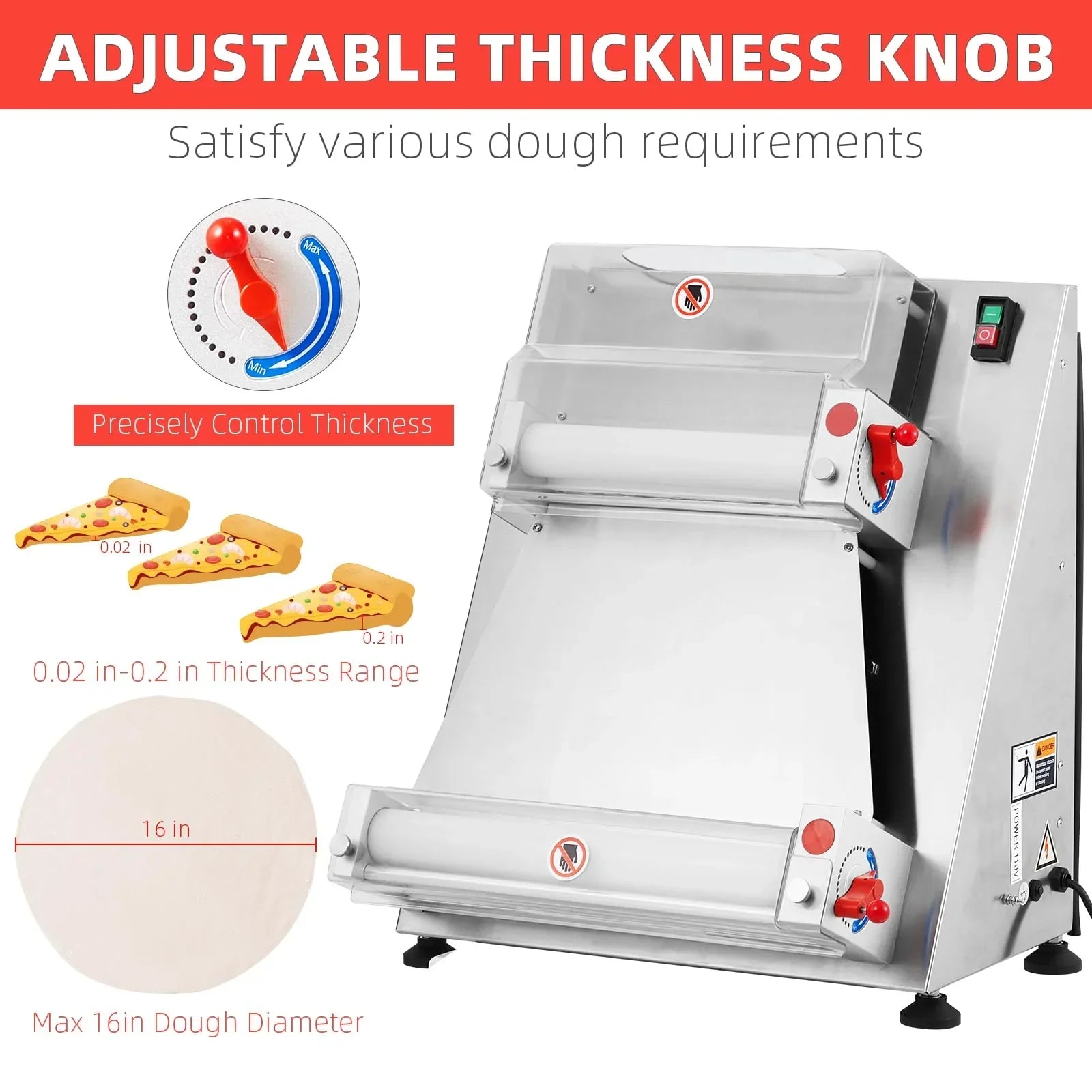 Garvee Commercial Pizza Dough Roller Sheeter, Max 16, Automatic 370W Electric Pizza Dough Roller, Stainless Steel, Suitable for Noodle, Pizza Bread and Pasta Maker Equipment