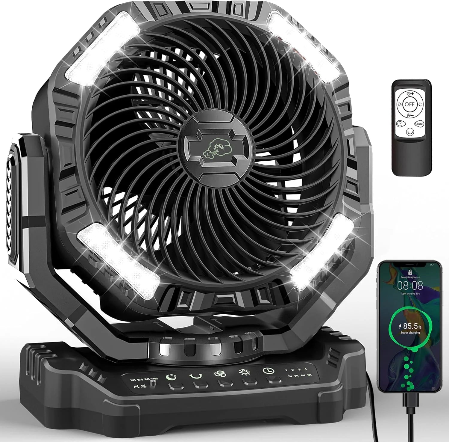 40,000mAh Battery Operated Fan, 13 Remote Camping Fan with LED Auto-Oscillating Rechargeable Fan Powerful Portable Desk Fan for Home, Camping, RV, Courtyard, Picnic, Emergency Power