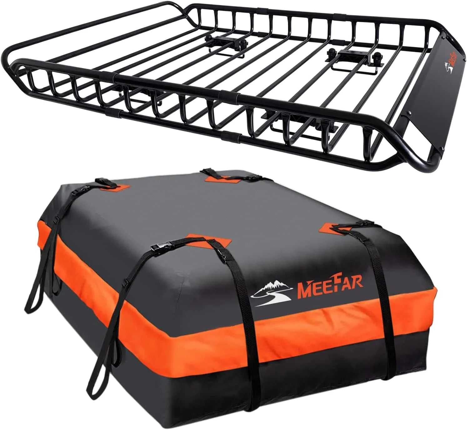 Folding hitch mounted cargo basket 60 With hook stabilizer, net and straps