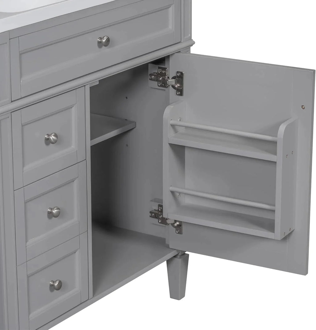 36 Bathroom Vanity with Single Sink Combo, Modern Undermount Bathroom Sink Cabinet with 2 Drawers and a Tip-Out Drawer, Freestanding Bathroom Vanities, Soft Closing, Solid Wood Frame
