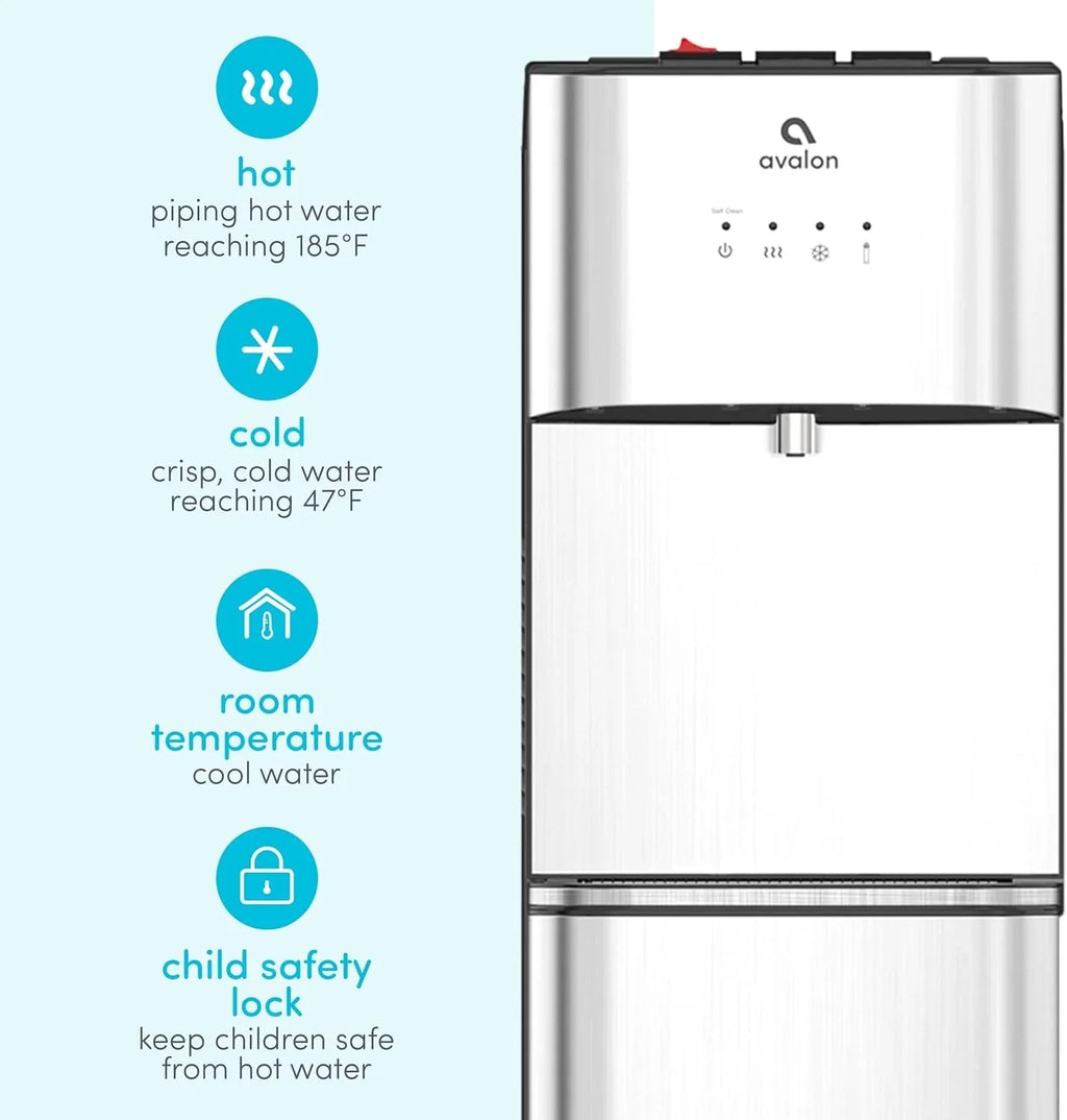 Limited Edition Self Cleaning Water Cooler Water Dispenser - 3 Temperature Settings - Hot, Cold & Room Water, Durable Stainless Steel Construction, Bottom Loading - UL Listed-Avalon