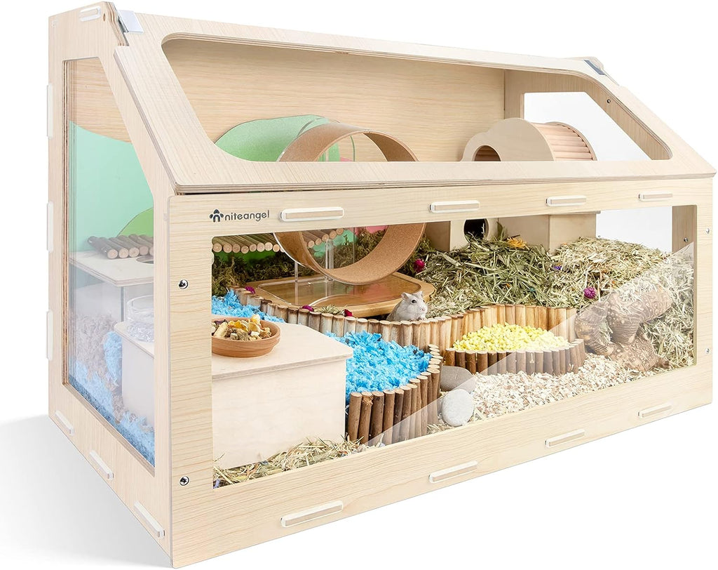 Hamster Cage W/Oblique Opening Cage Door - MDF Aspen Small Animal Cage for Syrian Hamsters Degus or Other Similar-Sized Pets (Medium - 40.7 x 22.7 x 22.9 inches, Burlywood)