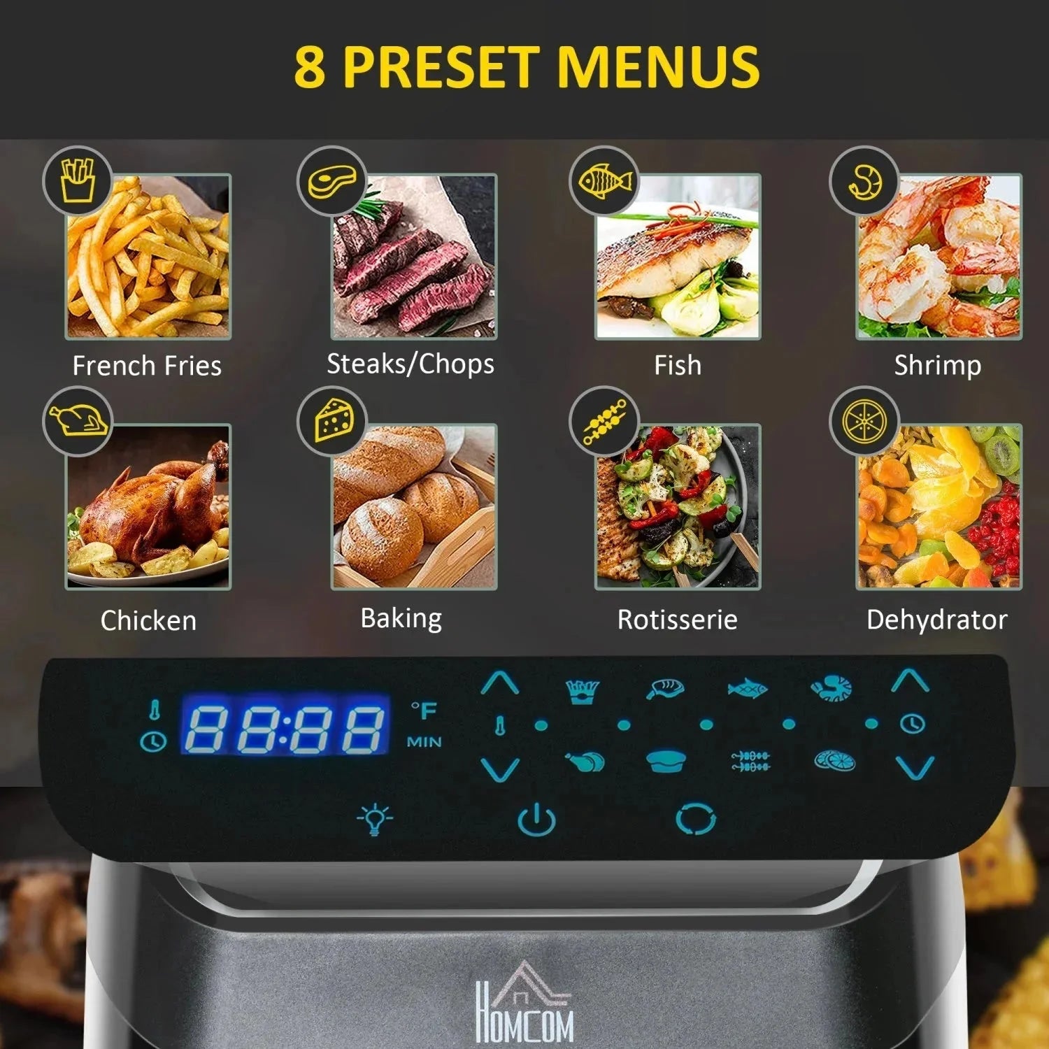 12QT Air Fryer Oven Combo, 8-in-1, 1700W, LED Display, Black, Includes Accessories