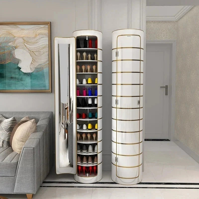 Large-capacity multi-layer rotating disinfection shoe cabinet with mirror + deodorizer