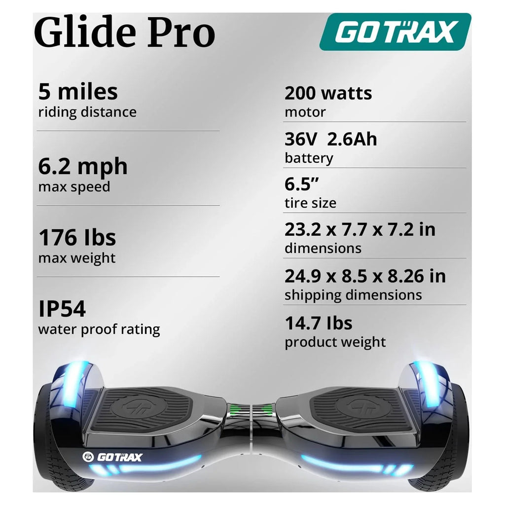 GOTRAX GLIDE PRO Bluetooth Hoverboard, 6.5 Wheels and 7 Colors Lights Self Balancing Scooters for 44 176lbs Kids Adults Silver
