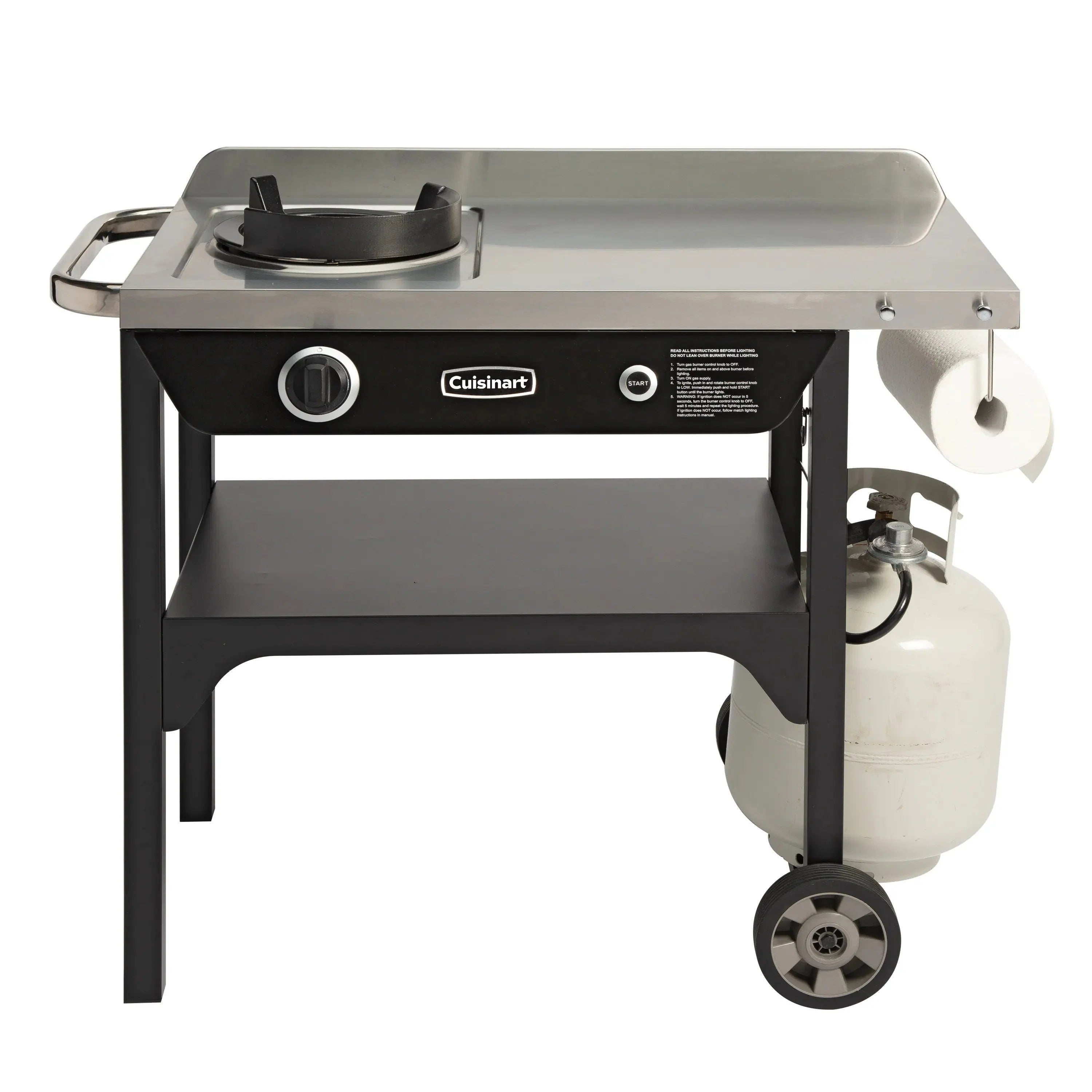 Cuisinart Outdoor Wok Station, 50,000 BTU Propane Outdoor Wok Burner w Prep Table, 14锟芥?锟斤拷 Carbon Steel Wok for Stir Fry, Searing, BBQ 锟斤拷 Black