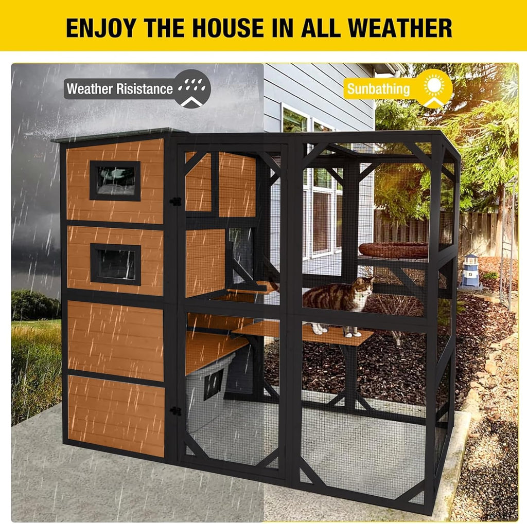 Aivituvin Large Cat Catio, 4 Tiers, Weatherproof Roof, 70H x 77L