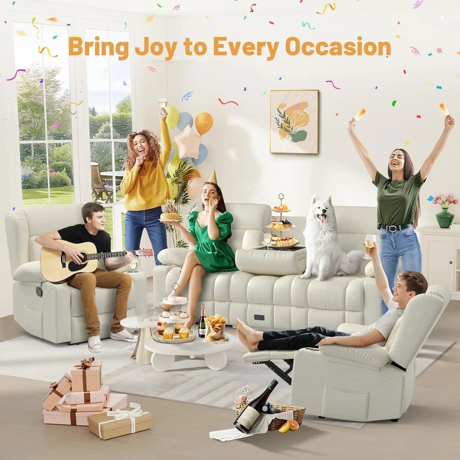 3 Seat Reclining Sofa with Storage Drawer USB Ports & Cup Holders Manual Couch