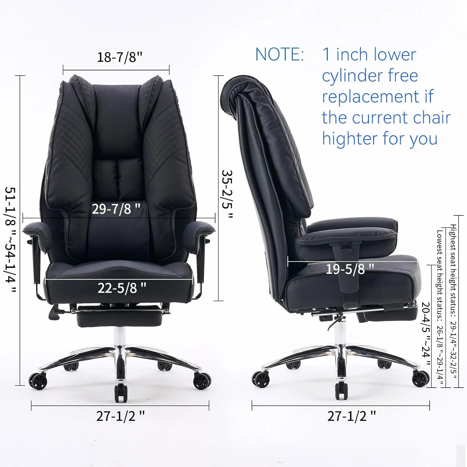 Large Tall Office Chair 400 lbs Wide Seat, Leather High Back Executive Office Chair with Footrest, Ergonomic Office Chair Lumbar Support to Relieve Lower Back Pain (Beige)