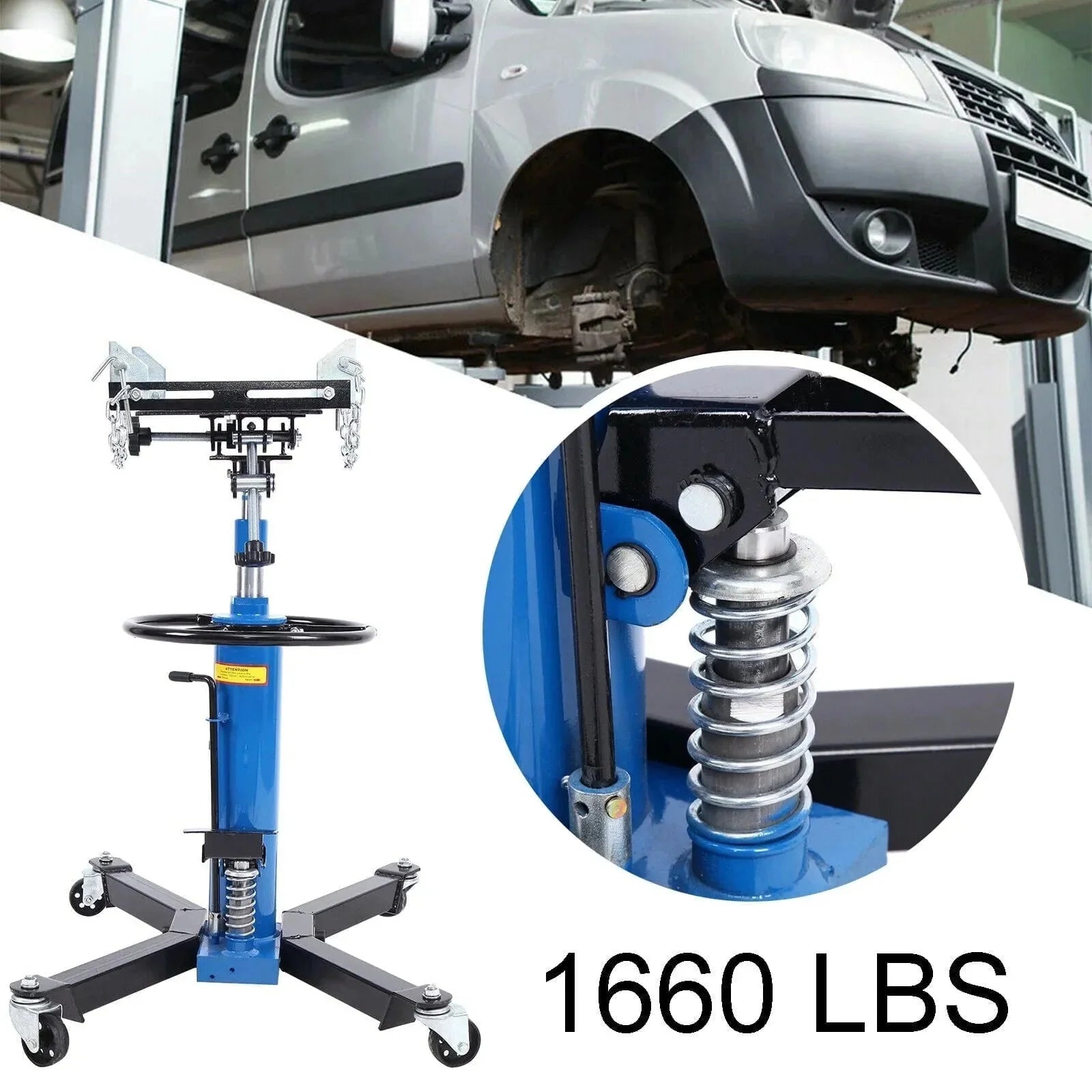 1660 Pounds Hydraulic Car Transmission Jack Vertical Lift with 360 Swivel Wheel Pedal ,Blue,33-70(0.75Ton)